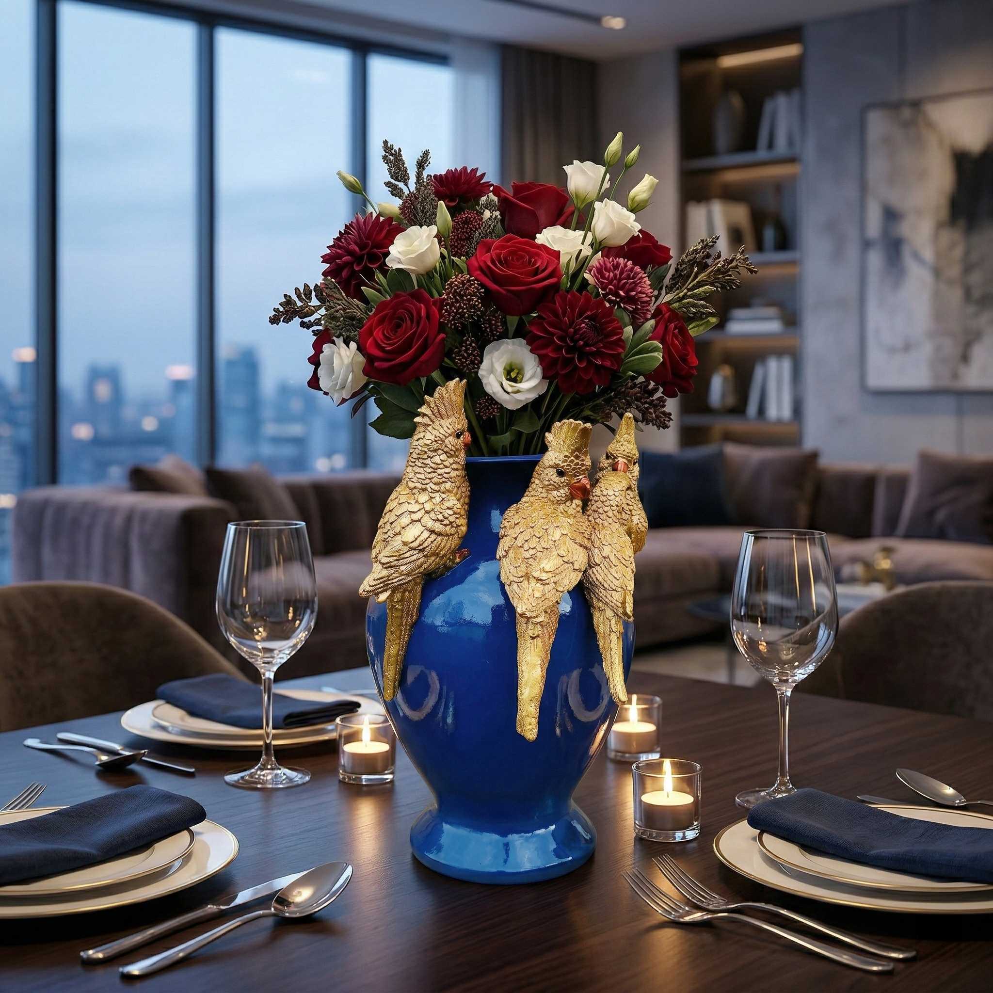 Kunstblumen Vase Deko Vase modern – Designer Vasen mit Tieren Papagei Affe Echse Tischdeko Vase bunt