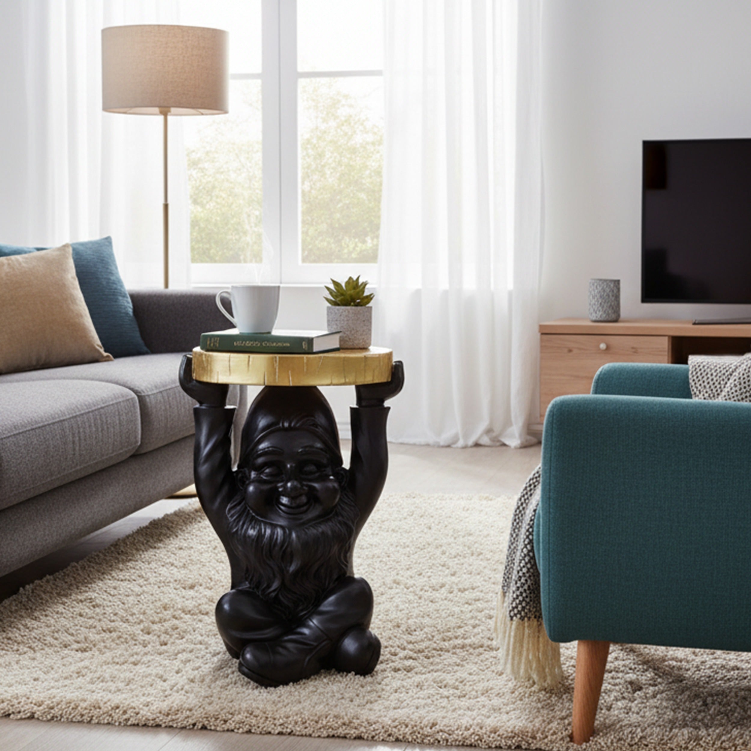 Beistelltisch rund Gartenzwerg – Beistelltisch Design für Garten & Wohnbereich in Schwarz oder Lila