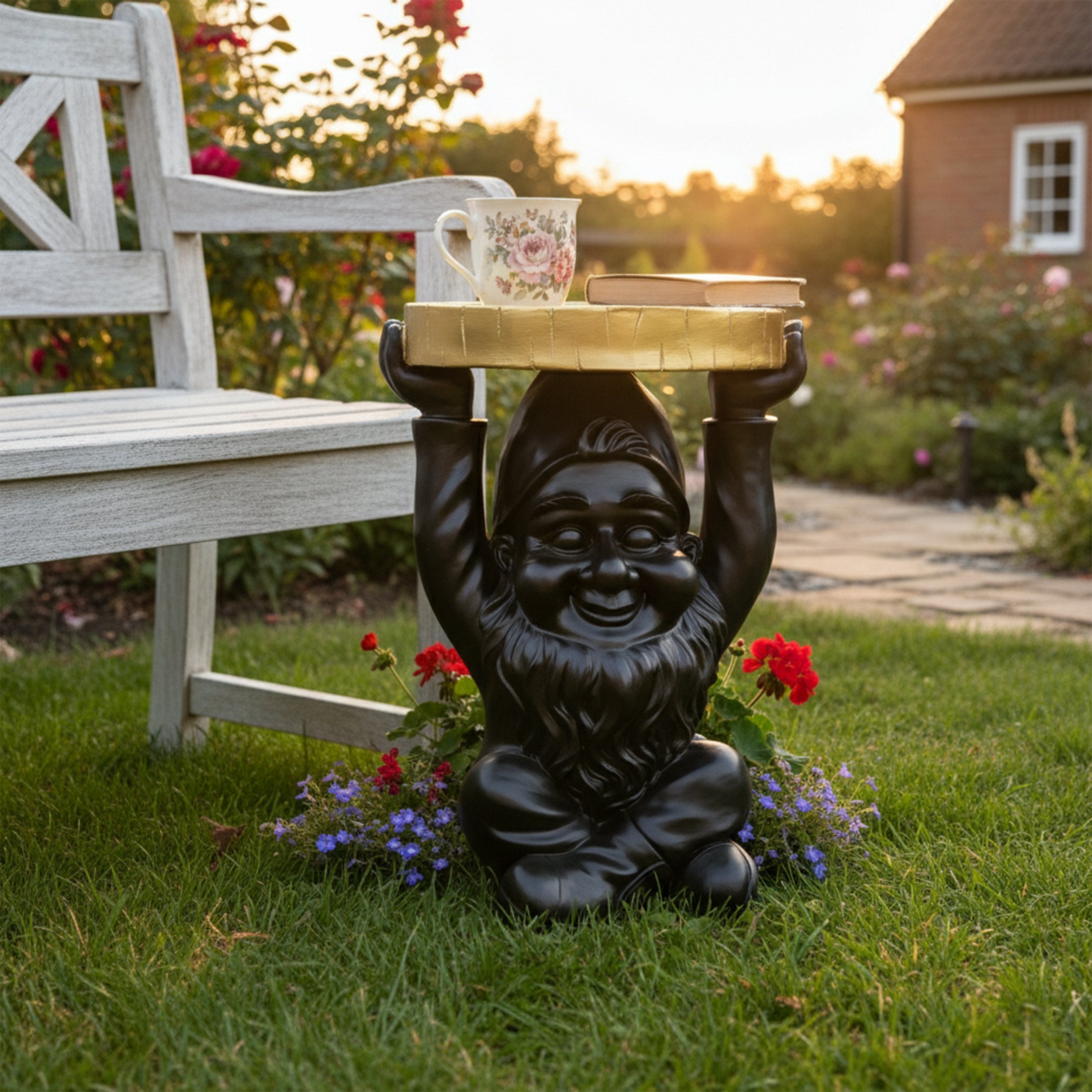 Beistelltisch rund Gartenzwerg – Beistelltisch Design für Garten & Wohnbereich in Schwarz oder Lila