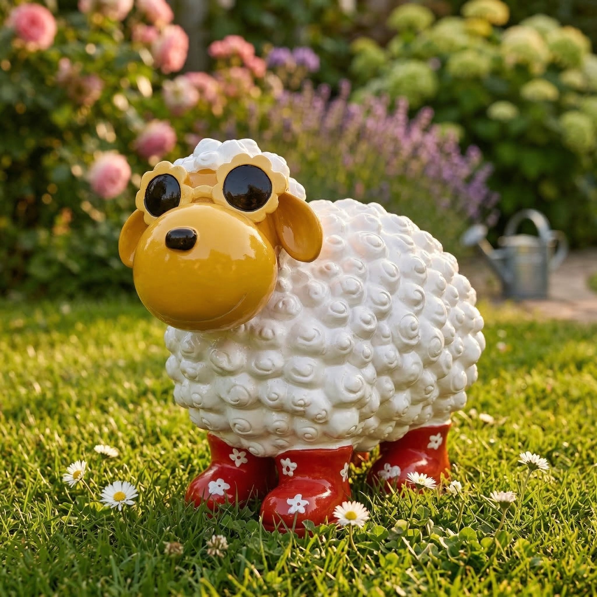 Schaf Figur mit Blumenbrille Deko Schaf Gartenfigur Schaf bunte Gartenschafe für Haus und Garten