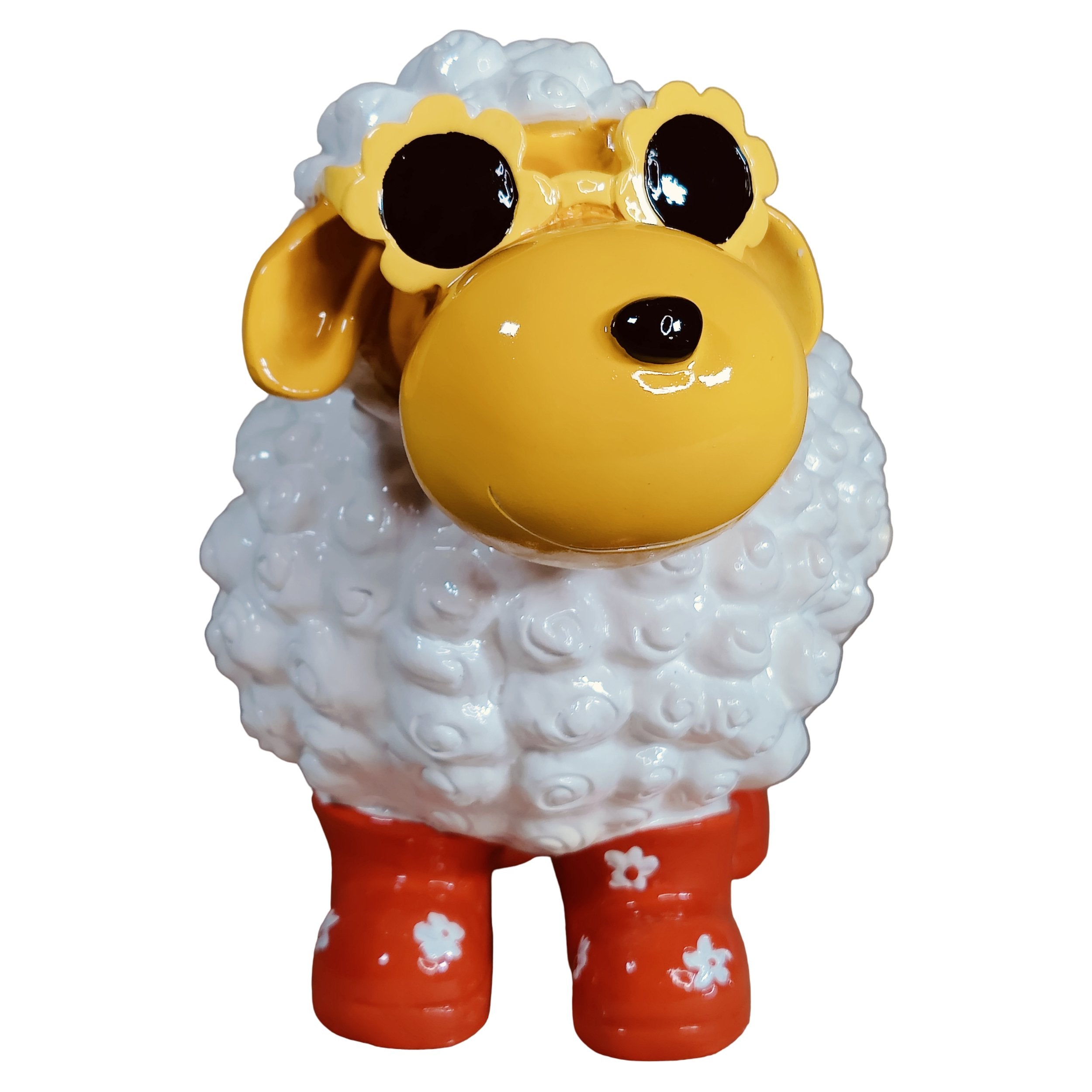 Schaf Figur mit Blumenbrille Deko Schaf Gartenfigur Schaf bunte Gartenschafe für Haus und Garten