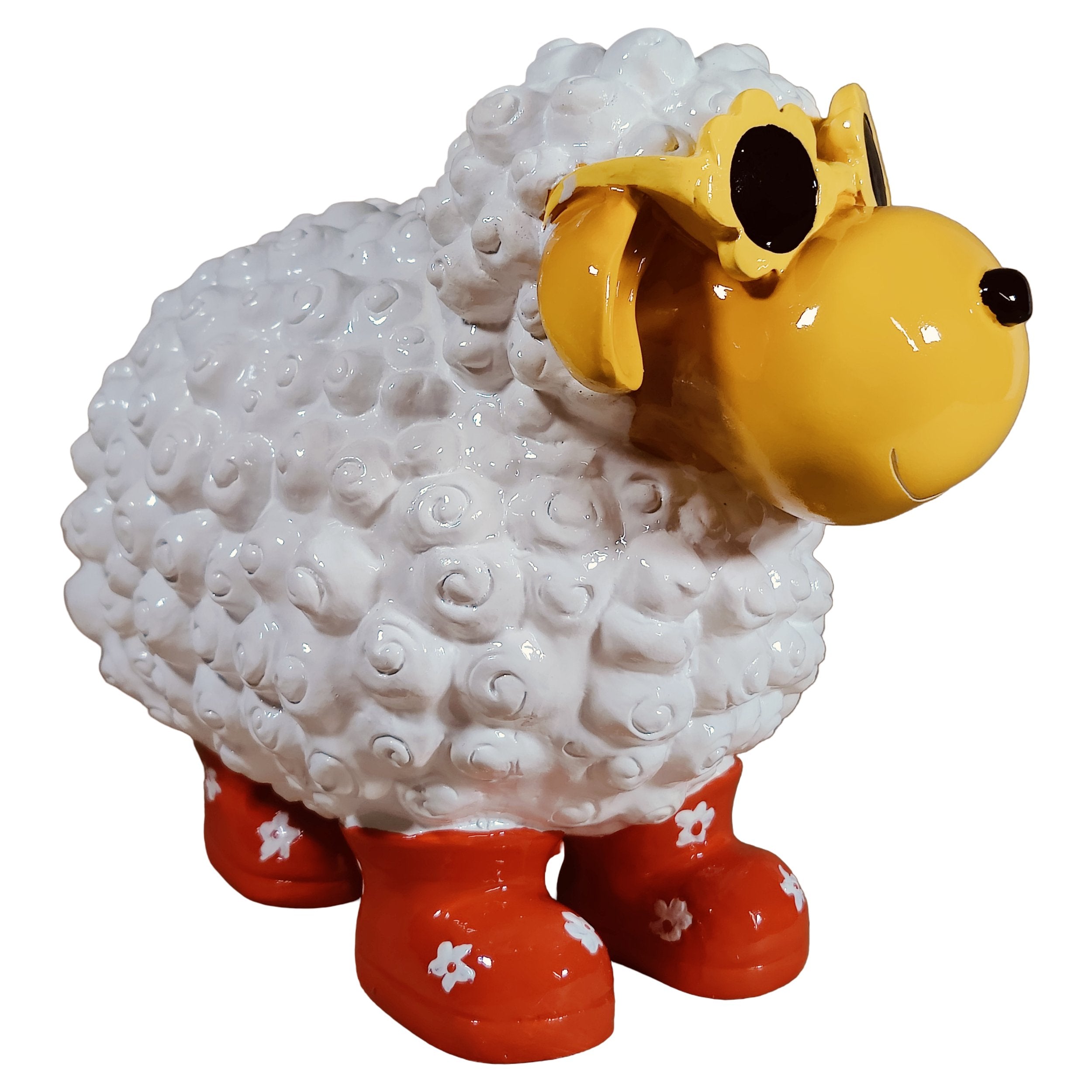 Schaf Figur mit Blumenbrille Deko Schaf Gartenfigur Schaf bunte Gartenschafe für Haus und Garten