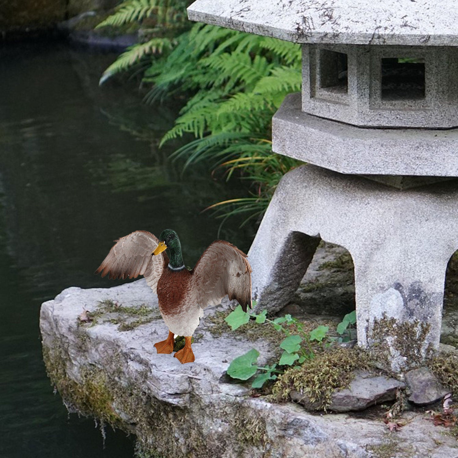 Enten Figur XL Deko Ente Groß mit geöffneten Flügeln Deko Enten für den Garten