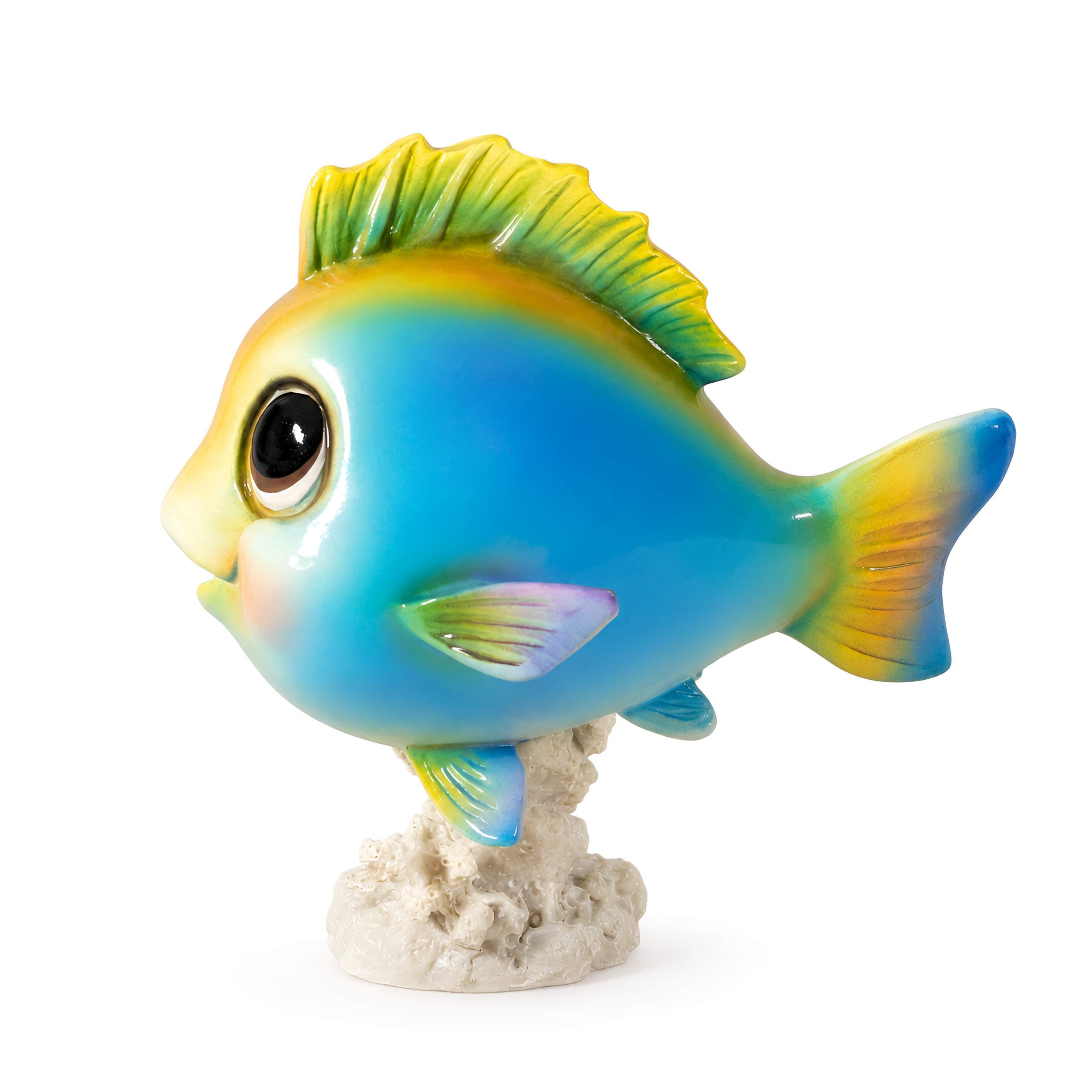 Fisch Figur glänzend Blau & Orange für maritime Deko innen und außen