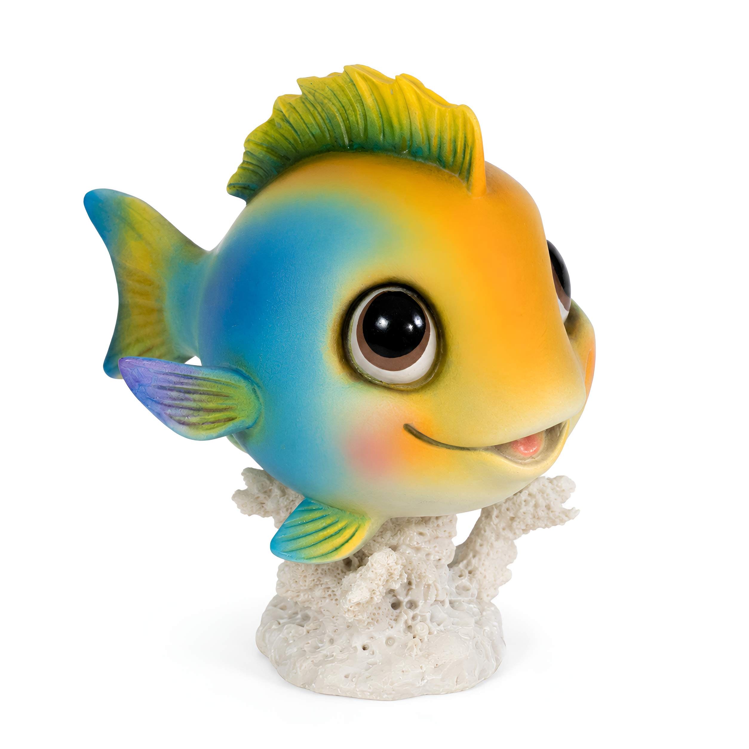 Fisch Figur glänzend Blau & Orange für maritime Deko innen und außen