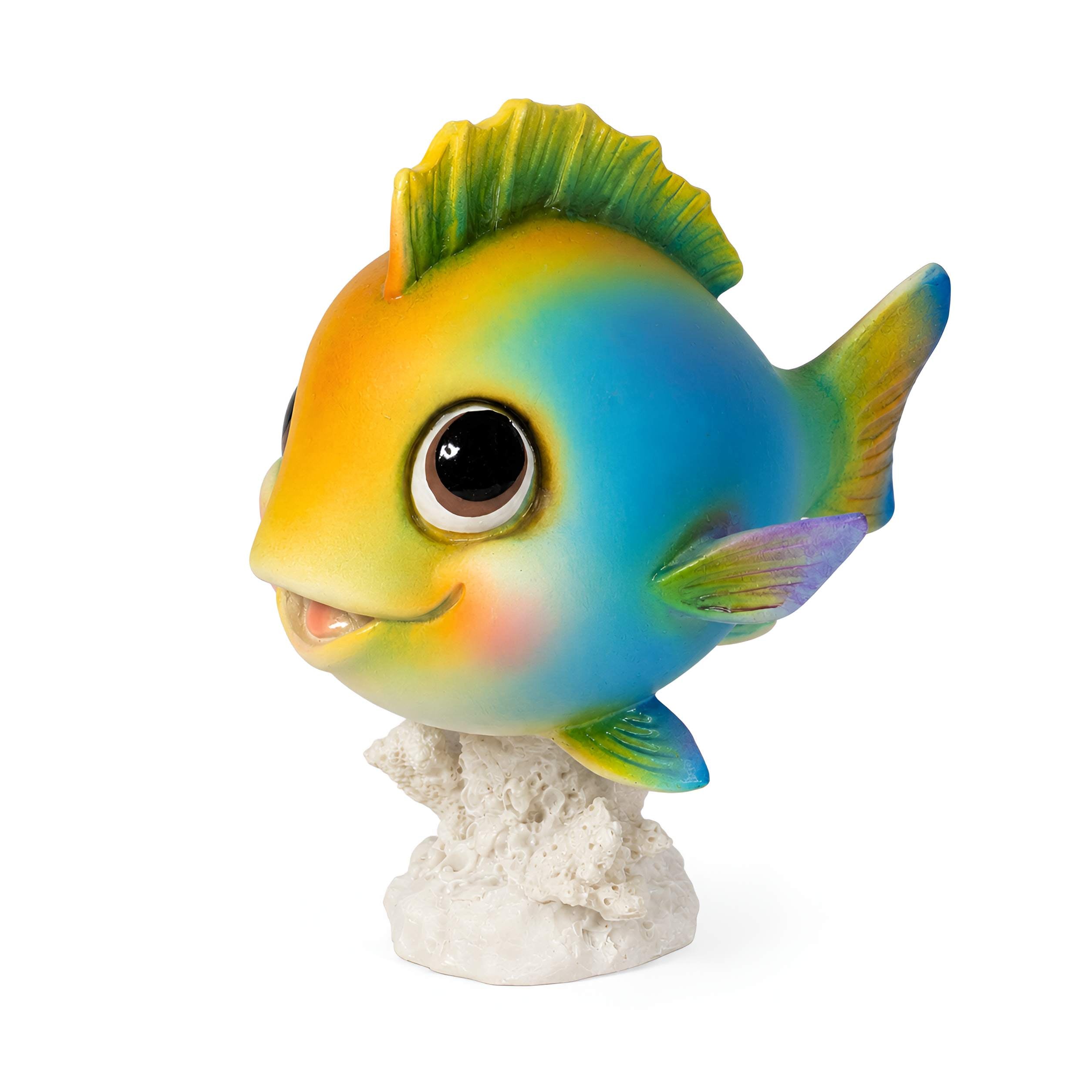 Fisch Figur glänzend Blau & Orange für maritime Deko innen und außen