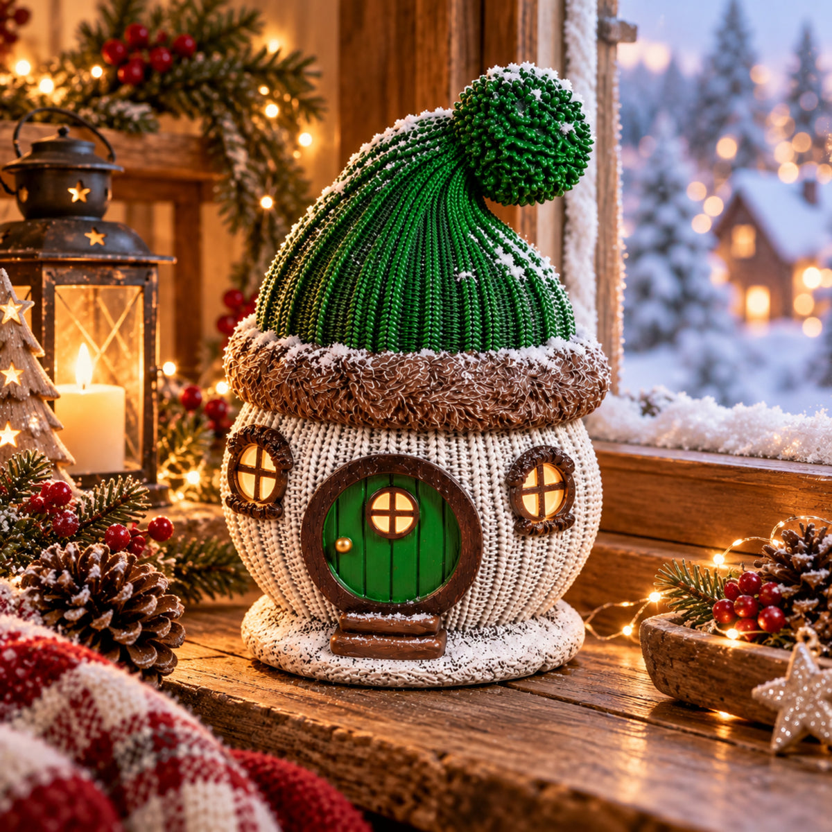 Wichtelhaus Weihnachtsdeko Strickoptik Weihnachtsdorf Tischdeko in 4 Varianten
