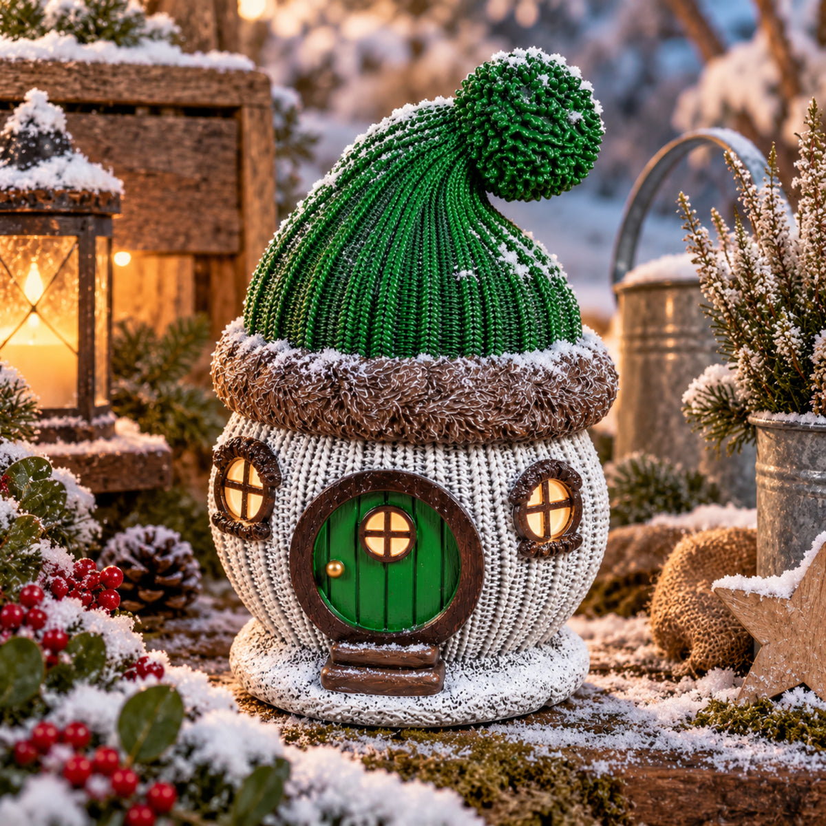 Wichtelhaus Weihnachtsdeko Strickoptik Weihnachtsdorf Tischdeko in 4 Varianten