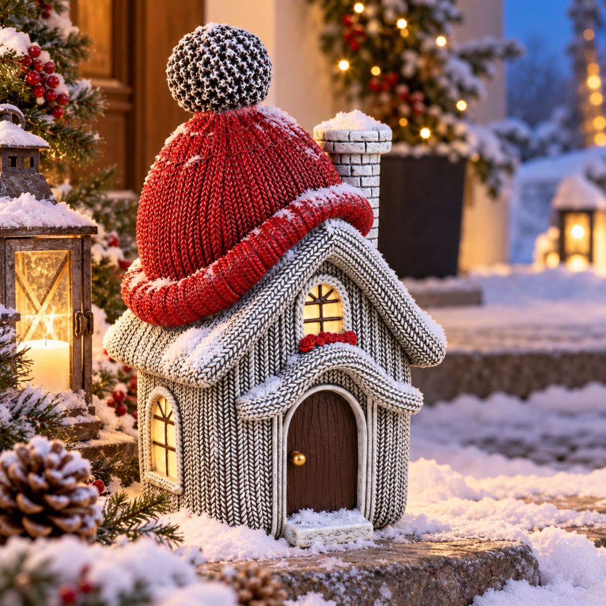 Wichtelhaus Weihnachtsdeko Strickoptik Weihnachtsdorf Tischdeko in 4 Varianten