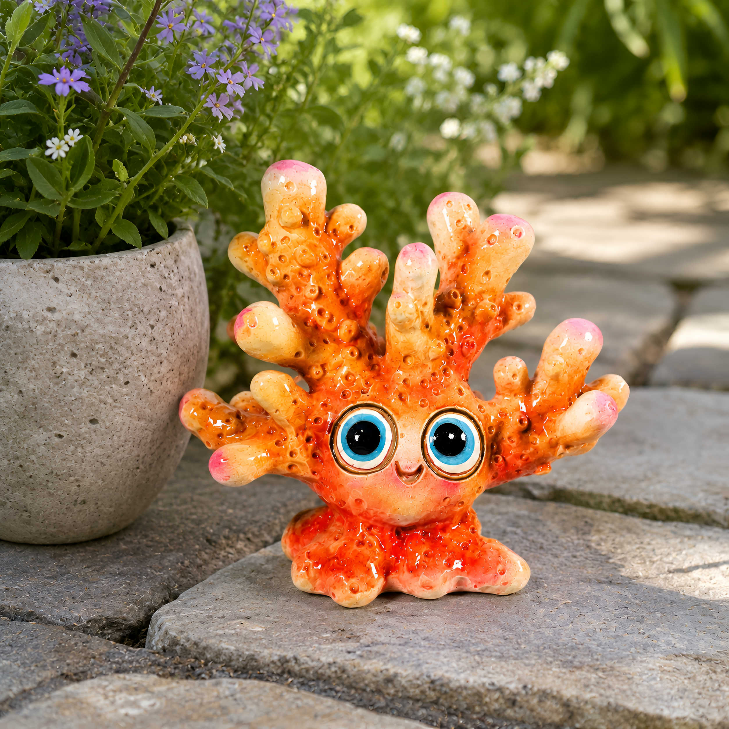 Koralle Figur glänzend Blau-Rosa & Orange in 3 Größen für maritime Deko