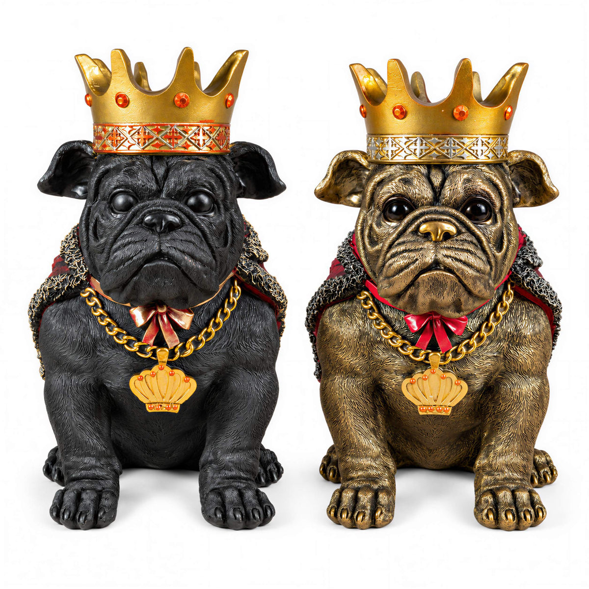 Bulldogge Figur mit Krone Urban Royals Deko Hundefigur handbemalt schwarz oder gold