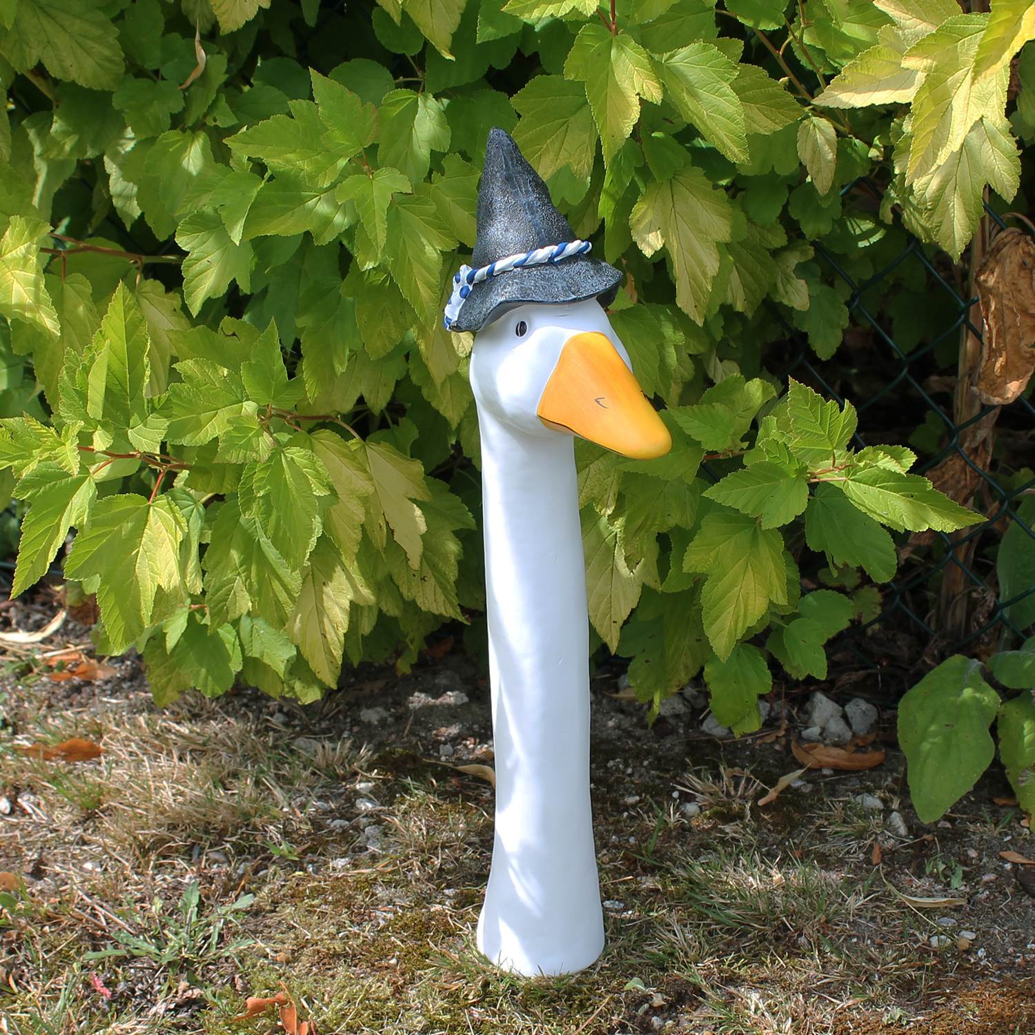 Gartenfigur Gans "Franz´l" mit Filzmütze Gänsehals Gänsekopf Gartenstecker Lustige Deko Gänse für den Garten