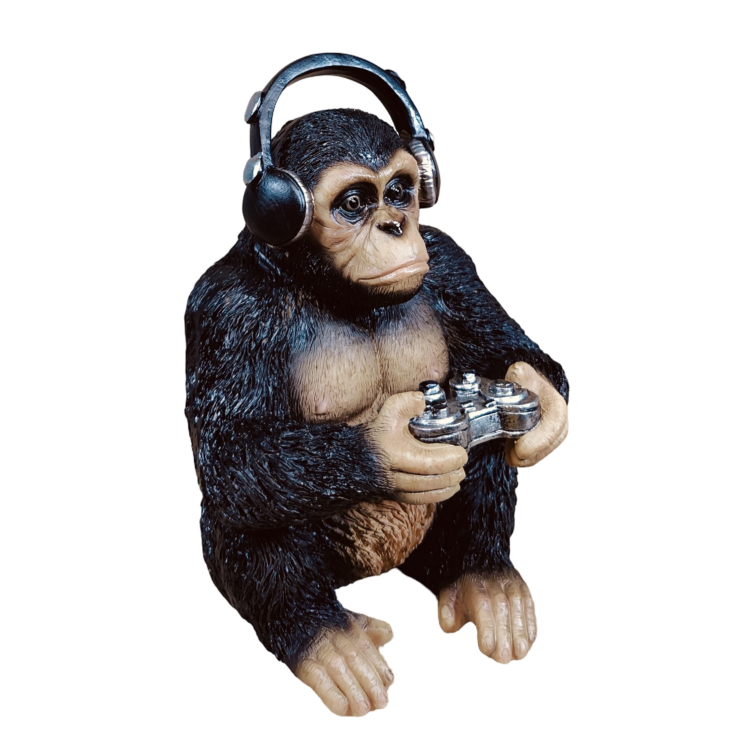 Affe Figur mit Kopfhörer & Controller - Gaming Zimmer Deko als Deko Affe für Regal, Schreibtisch & Wohnzimmer