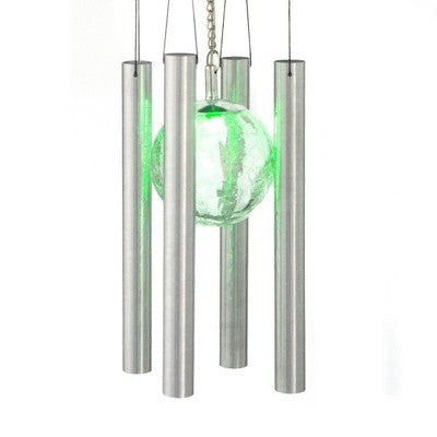 Windspiel LED Dekoleuchte Solarlampe Glaskugel mit Klangröhren aus Edelstahl