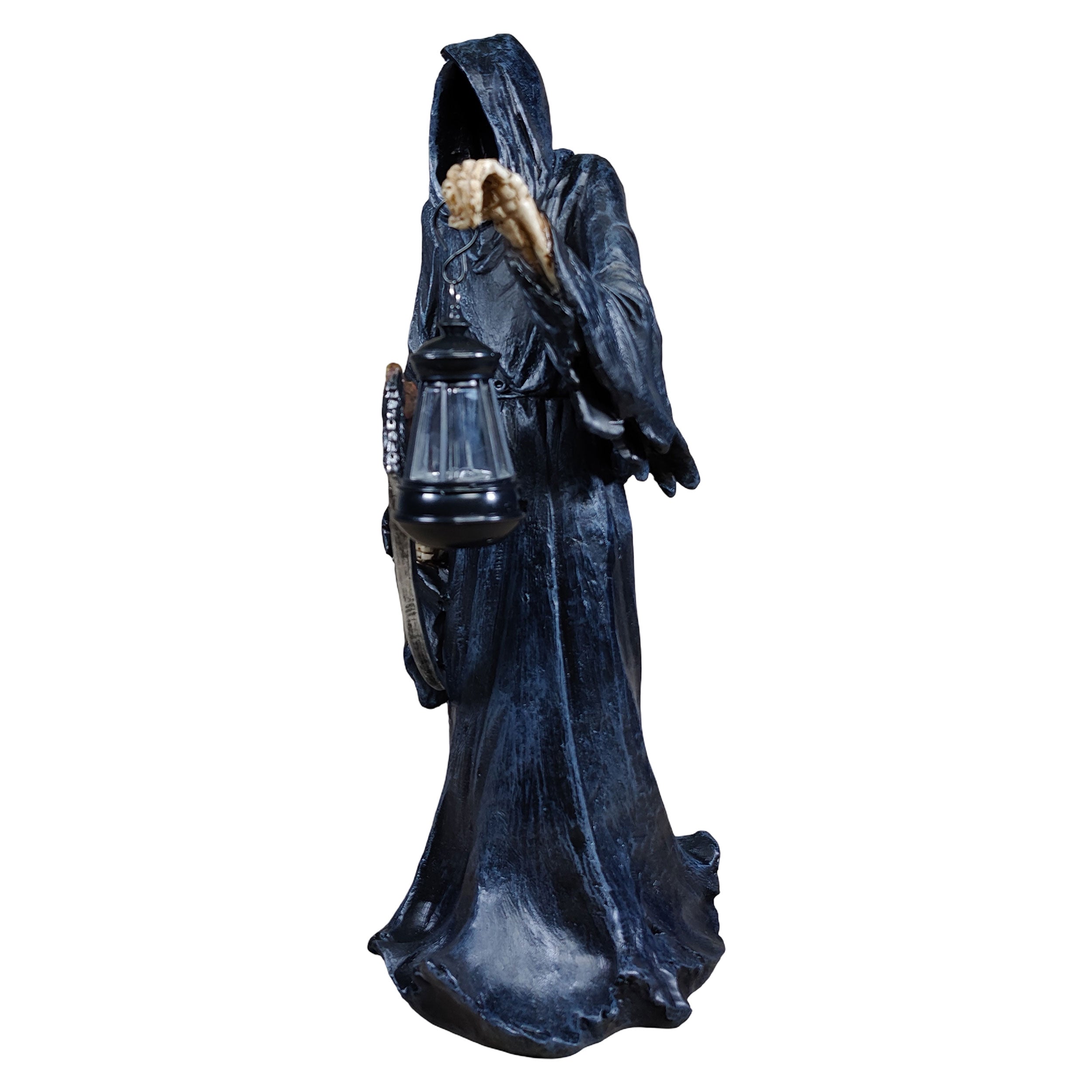 Deko Figur Der Tod mit LED Laterne – Halloween Dekofigur aus Polyresin, handbemalt, stimmungsvolle Herbstdeko für Innen