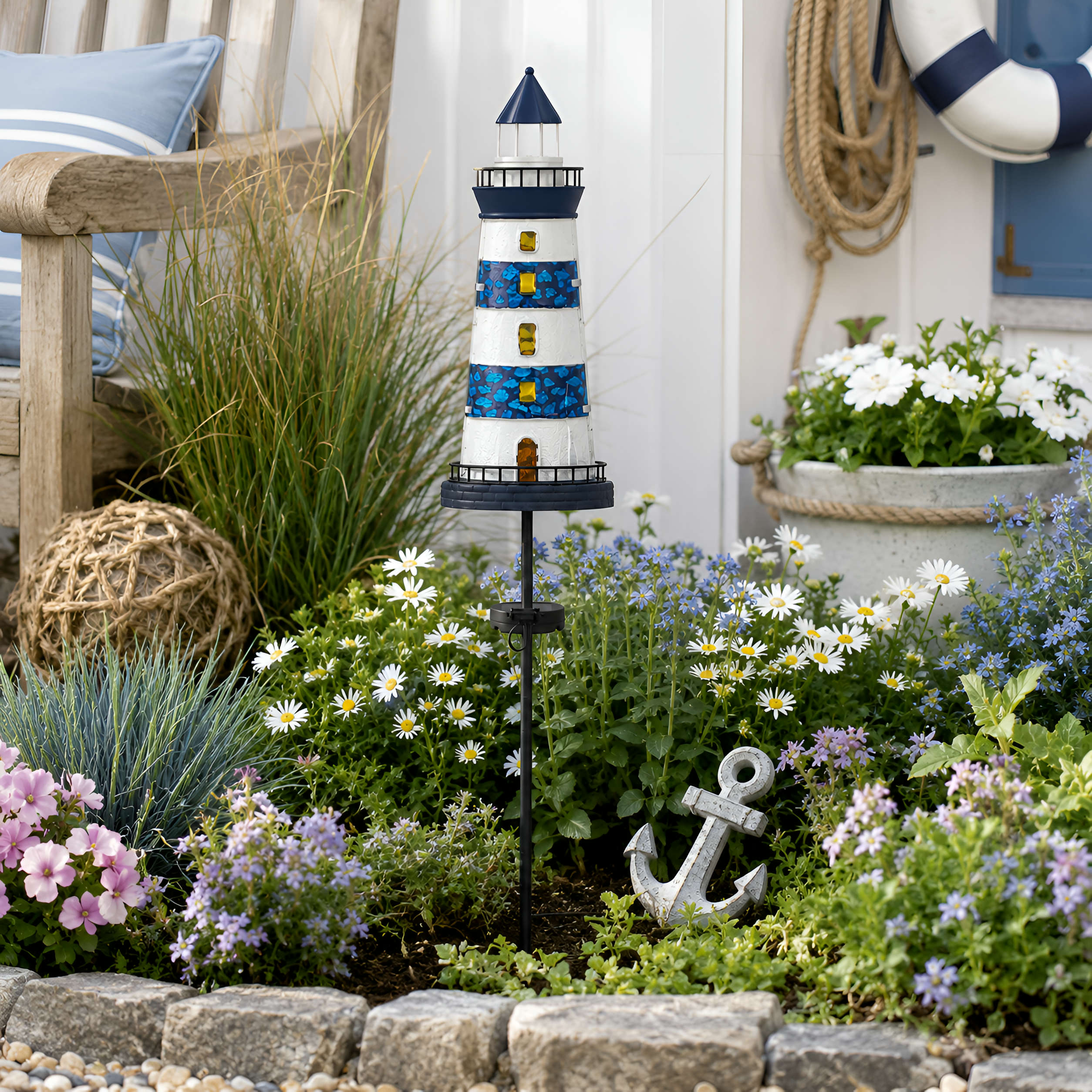 LED Solar Gartenstecker maritime Deko Leuchtturm Segelboot für Garten & Beet