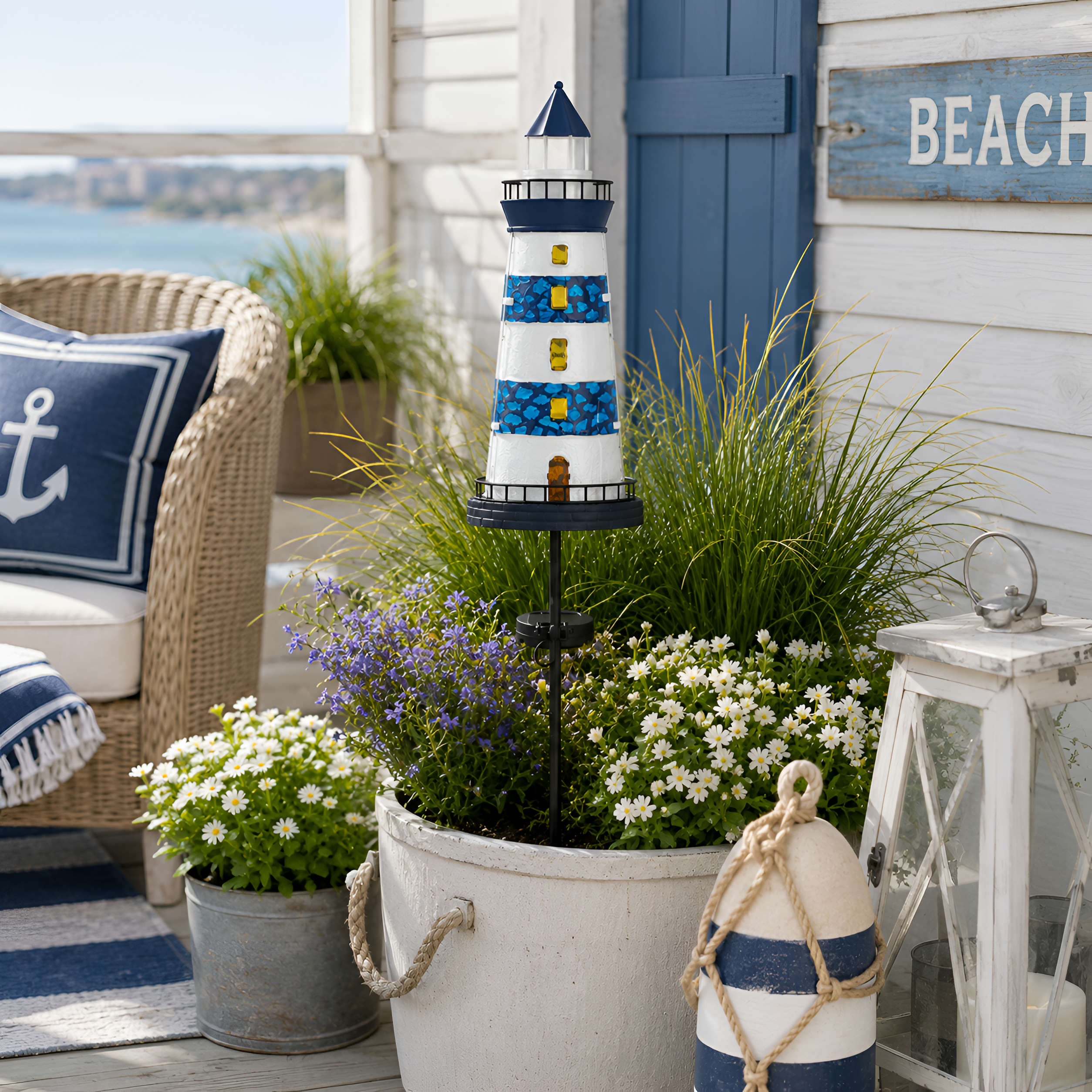 LED Solar Gartenstecker maritime Deko Leuchtturm Segelboot für Garten & Beet
