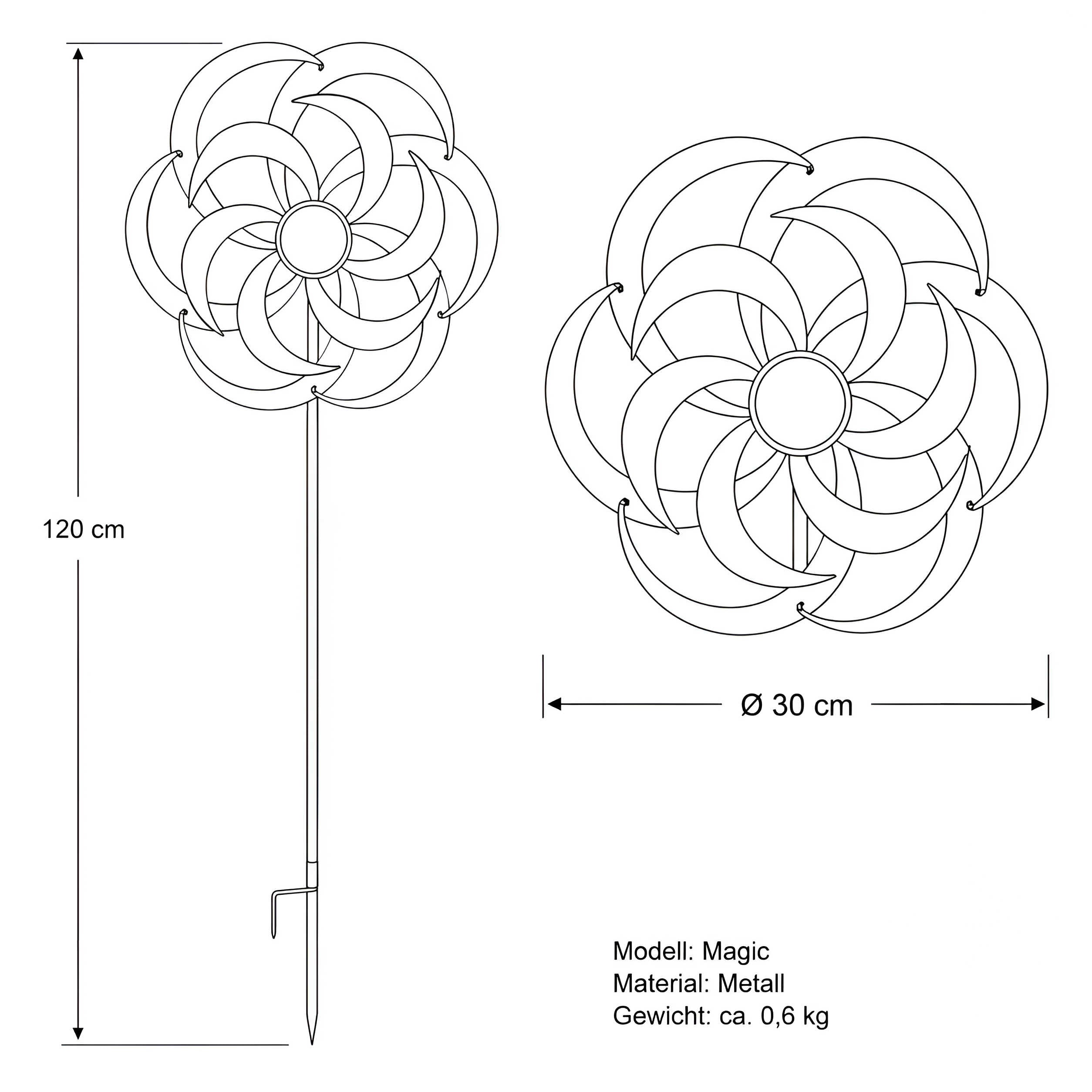Windrad Garten Metall gegenläufig Windrad für den Garten mit Erdspieß 120 cm