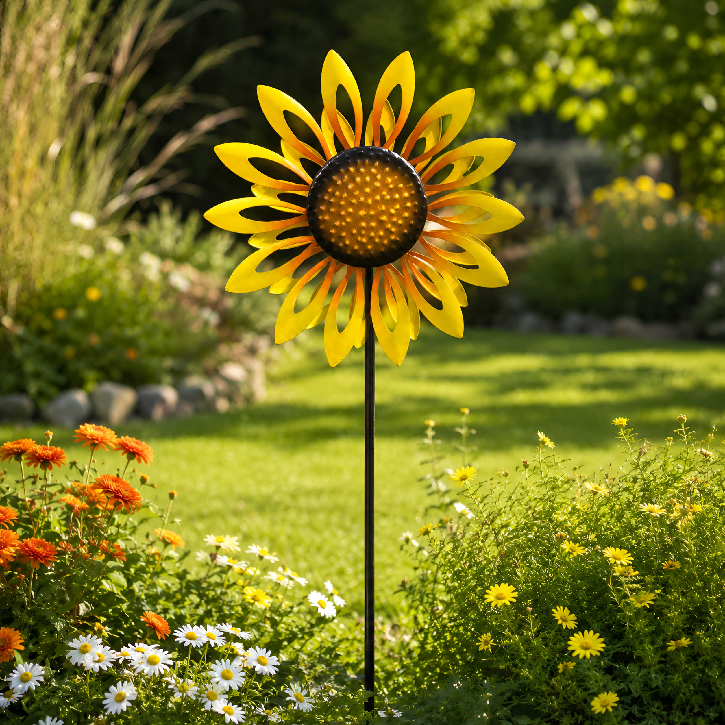 Windrad Garten Metall gegenläufig Windrad für den Garten mit Erdspieß 120 cm