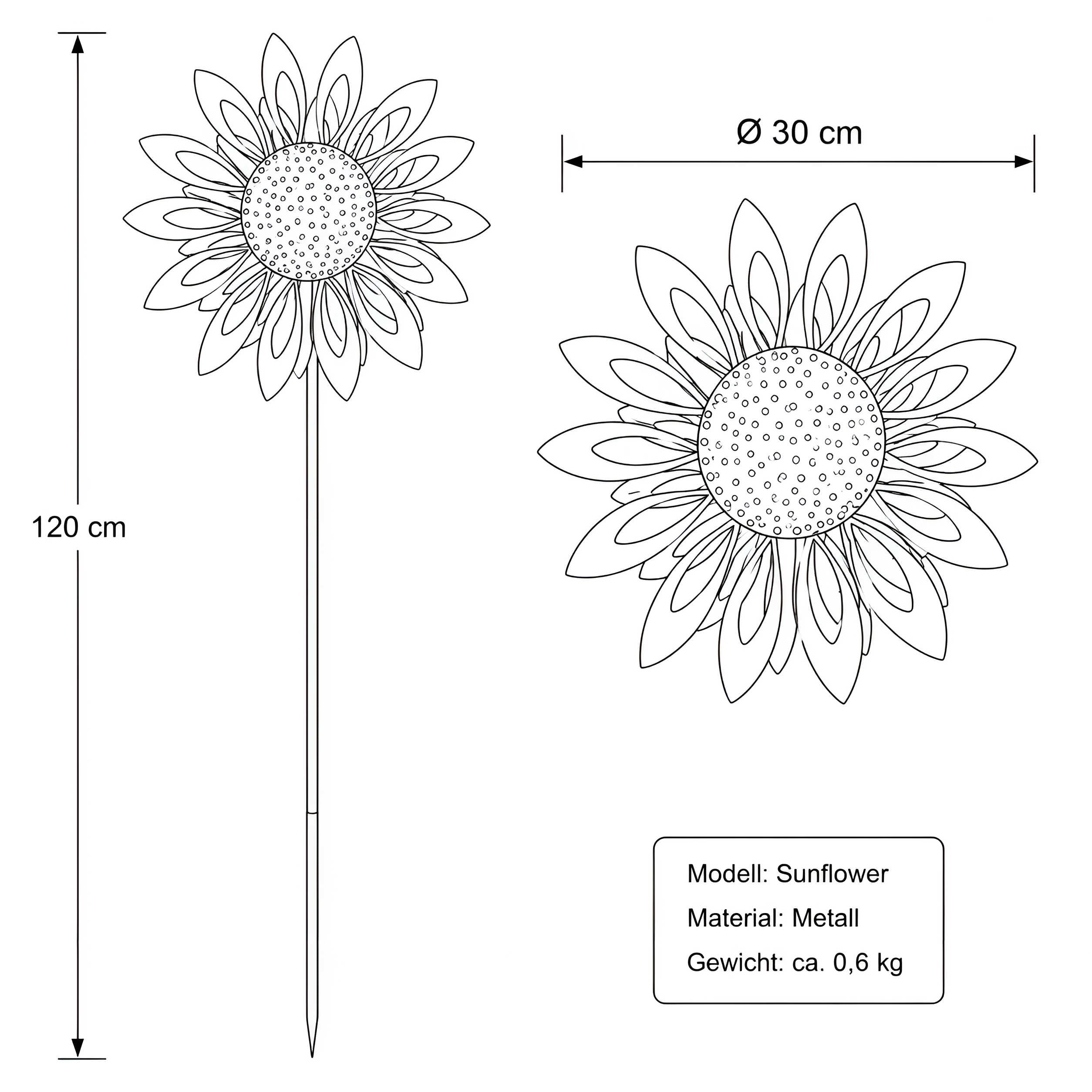 Windrad Garten Metall gegenläufig Windrad für den Garten mit Erdspieß 120 cm