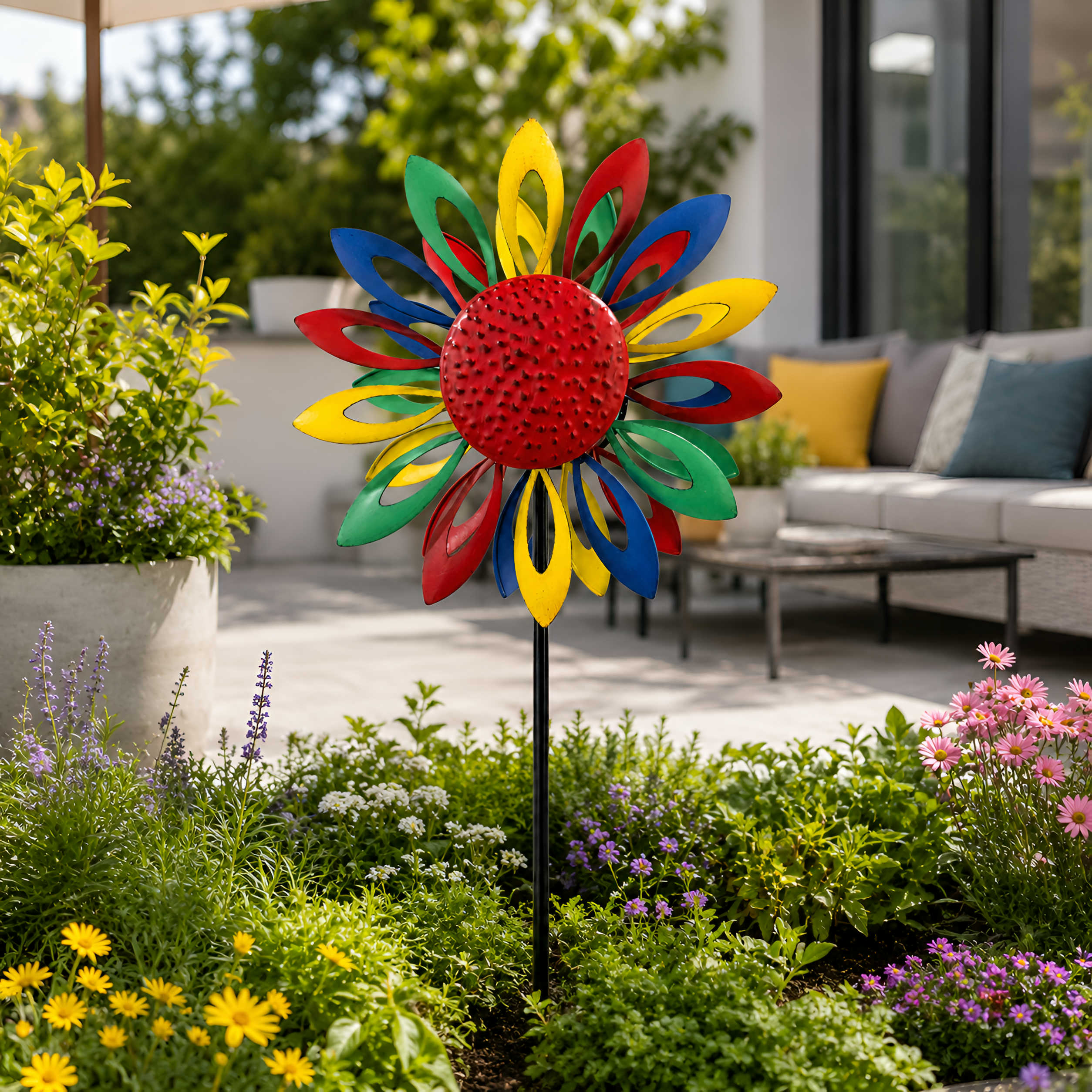 Windrad Garten Metall gegenläufig Windrad für den Garten mit Erdspieß 120 cm