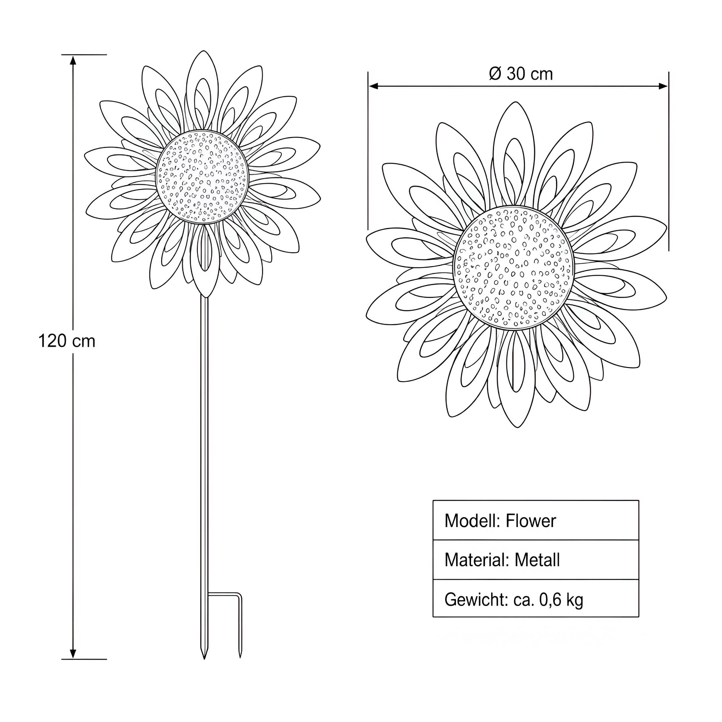 Windrad Garten Metall gegenläufig Windrad für den Garten mit Erdspieß 120 cm