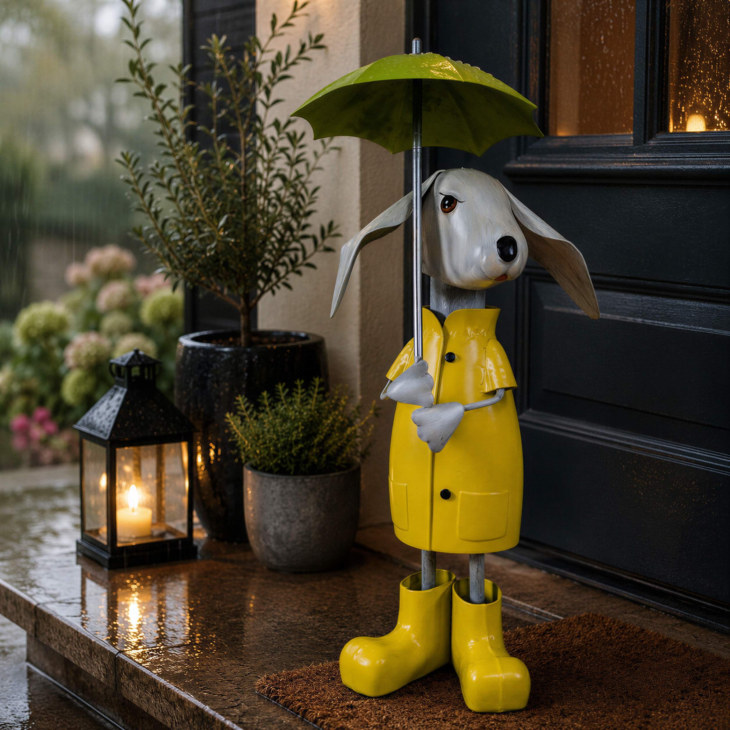 Gartenfigur Metall mit Regenschirm Figur Schaf Kuh Frosch Tierfigur für Haus und Garten