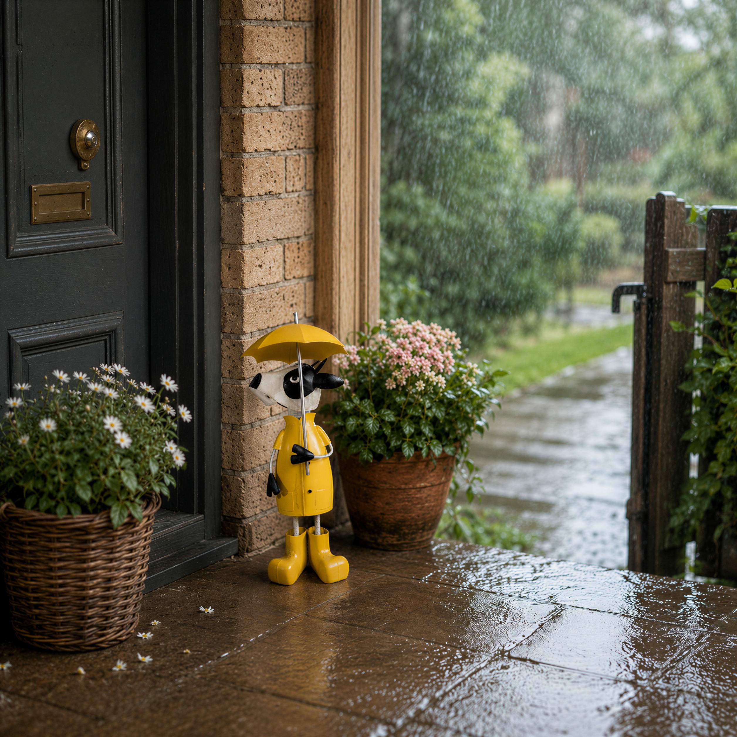 Gartenfigur Metall mit Regenschirm Figur Schaf Kuh Frosch Tierfigur für Haus und Garten