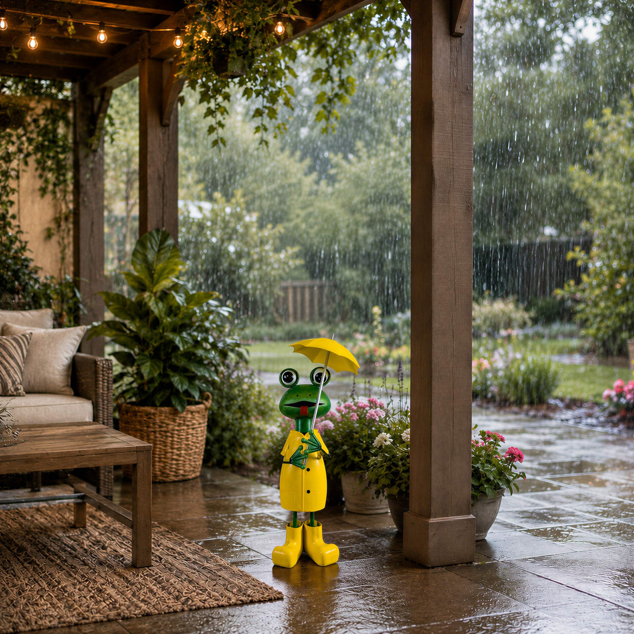 Gartenfigur Metall mit Regenschirm Figur Schaf Kuh Frosch Tierfigur für Haus und Garten