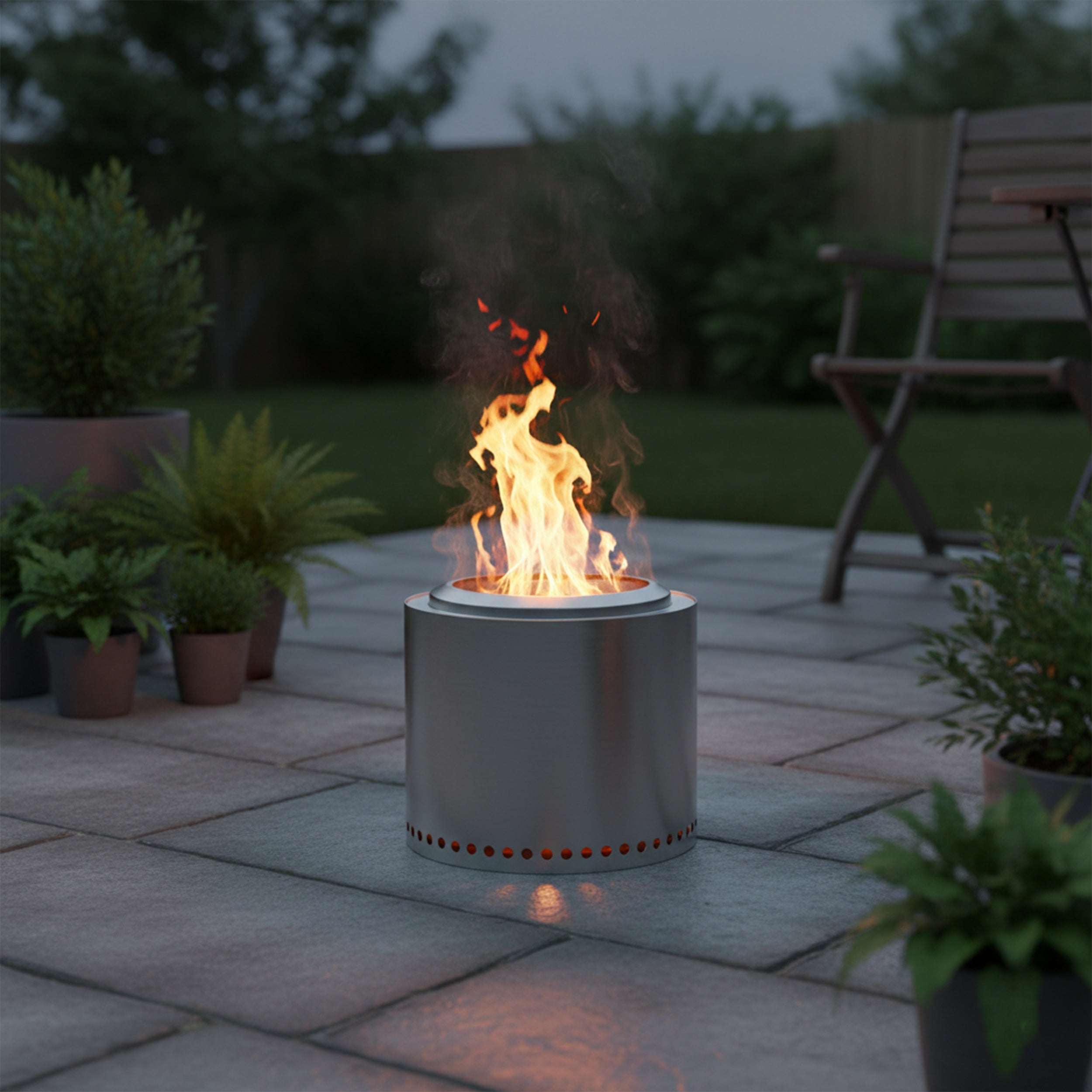 Rauchfreie Feuerschale Edelstahl klein Feuerstelle für Garten Terrasse Balkon