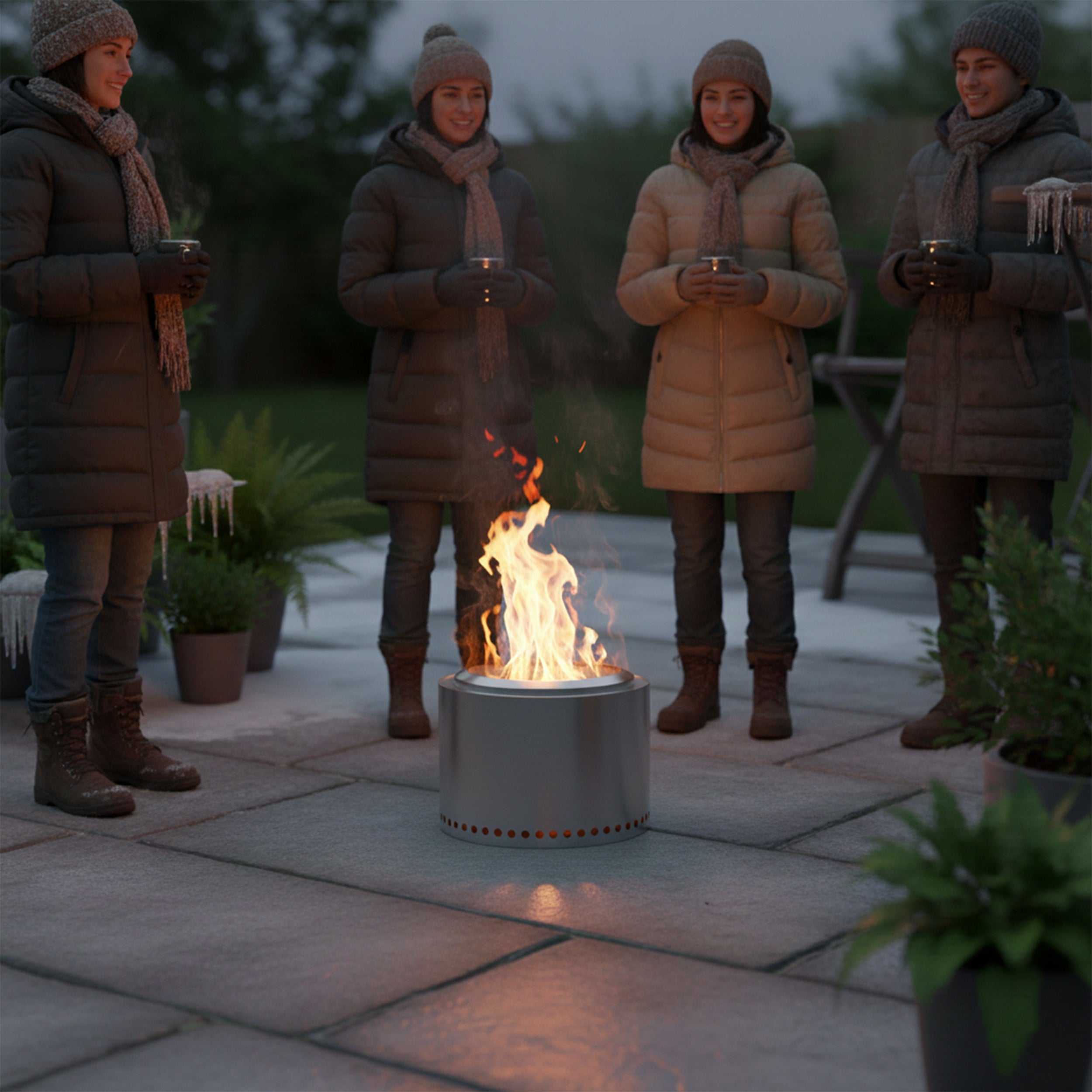 Rauchfreie Feuerschale Edelstahl klein Feuerstelle für Garten Terrasse Balkon