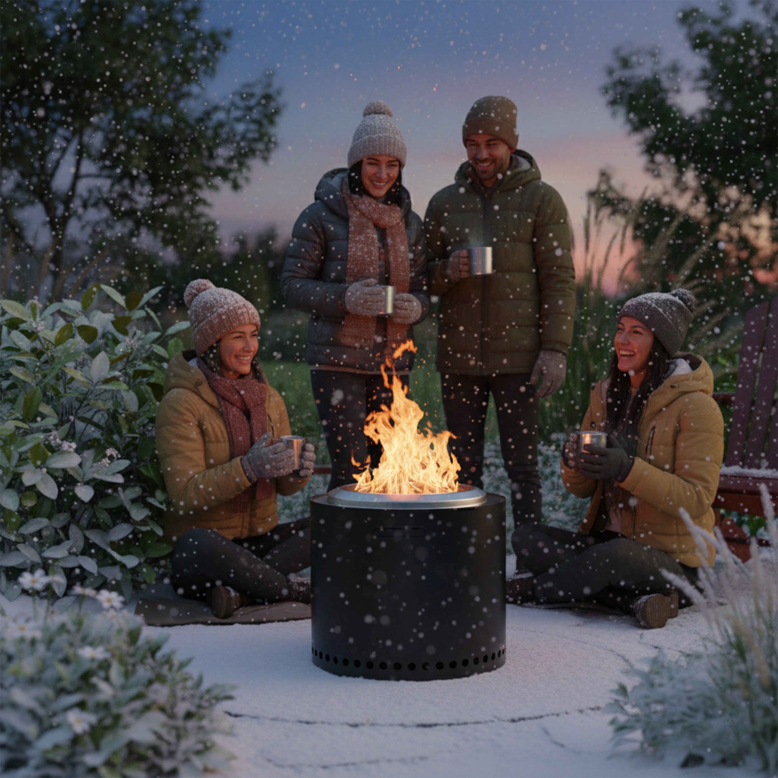 Rauchfreie Feuerschale Edelstahl klein Feuerstelle für Garten Terrasse Balkon