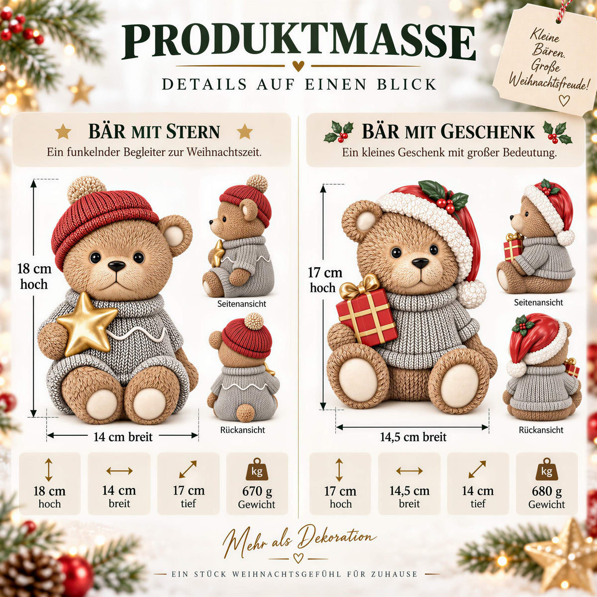 Bär Figur Weihnachtsdeko Tischdeko Weihnachtsbär mit Stern oder Geschenk