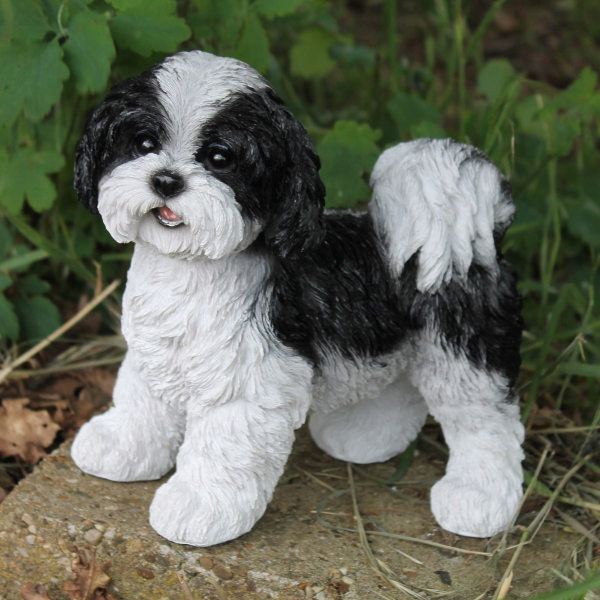 Hunde Figur Shih Tzu Welpe stehend schwarz-weiß Hund Tierfigur Hundefigur