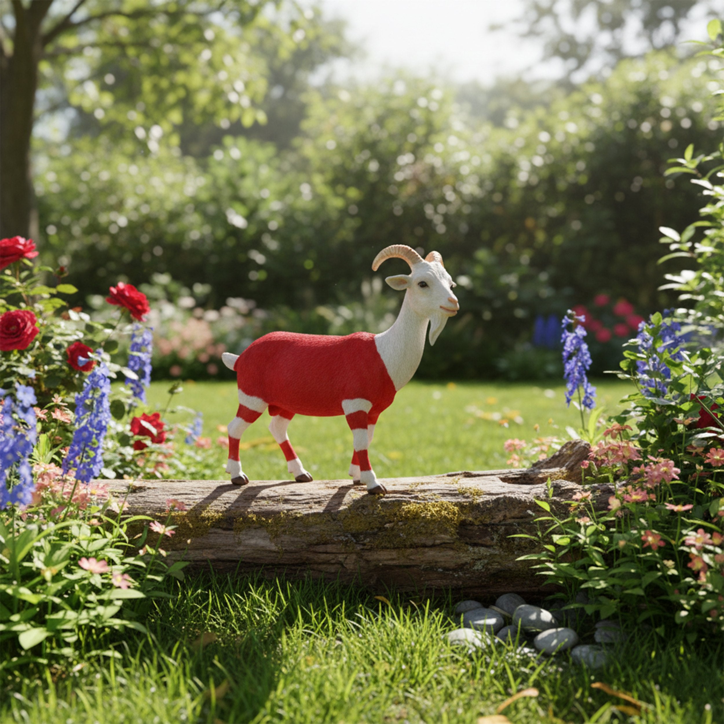 Ziegenbock Figur Bruce klein – Gartenfigur Ziegenbock als Deko Ziege in Rot-Weiß oder Braun