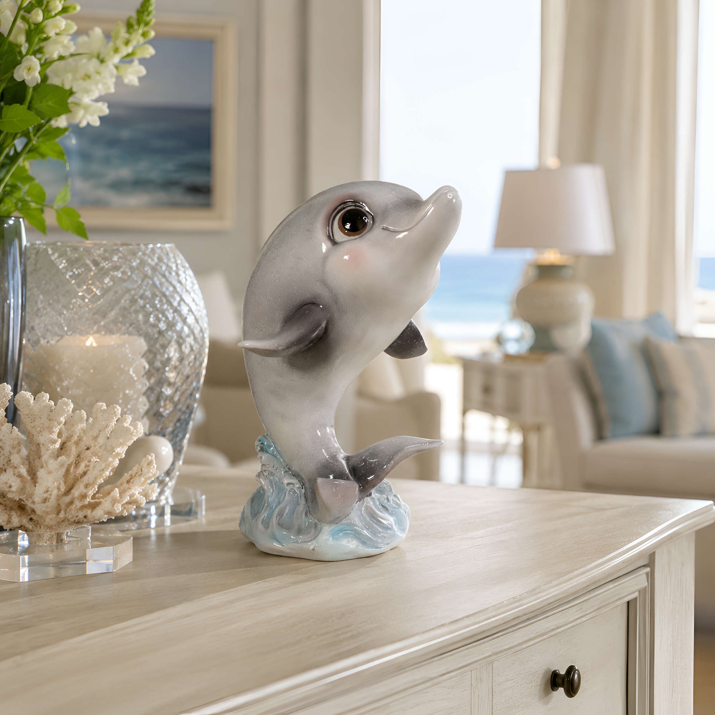 Delfin Figur glänzend klein & groß für maritime Deko innen & außen