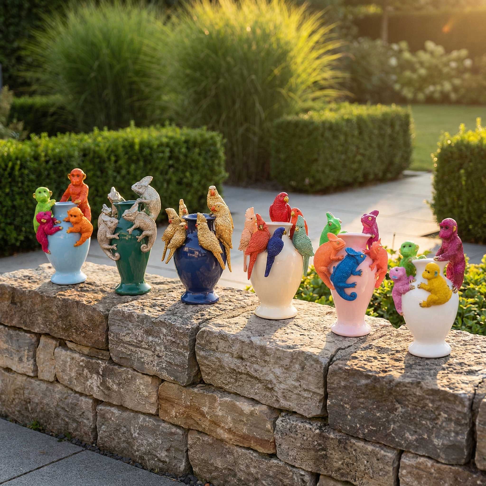 Kunstblumen Vase Deko Vase modern – Designer Vasen mit Tieren Papagei Affe Echse Tischdeko Vase bunt