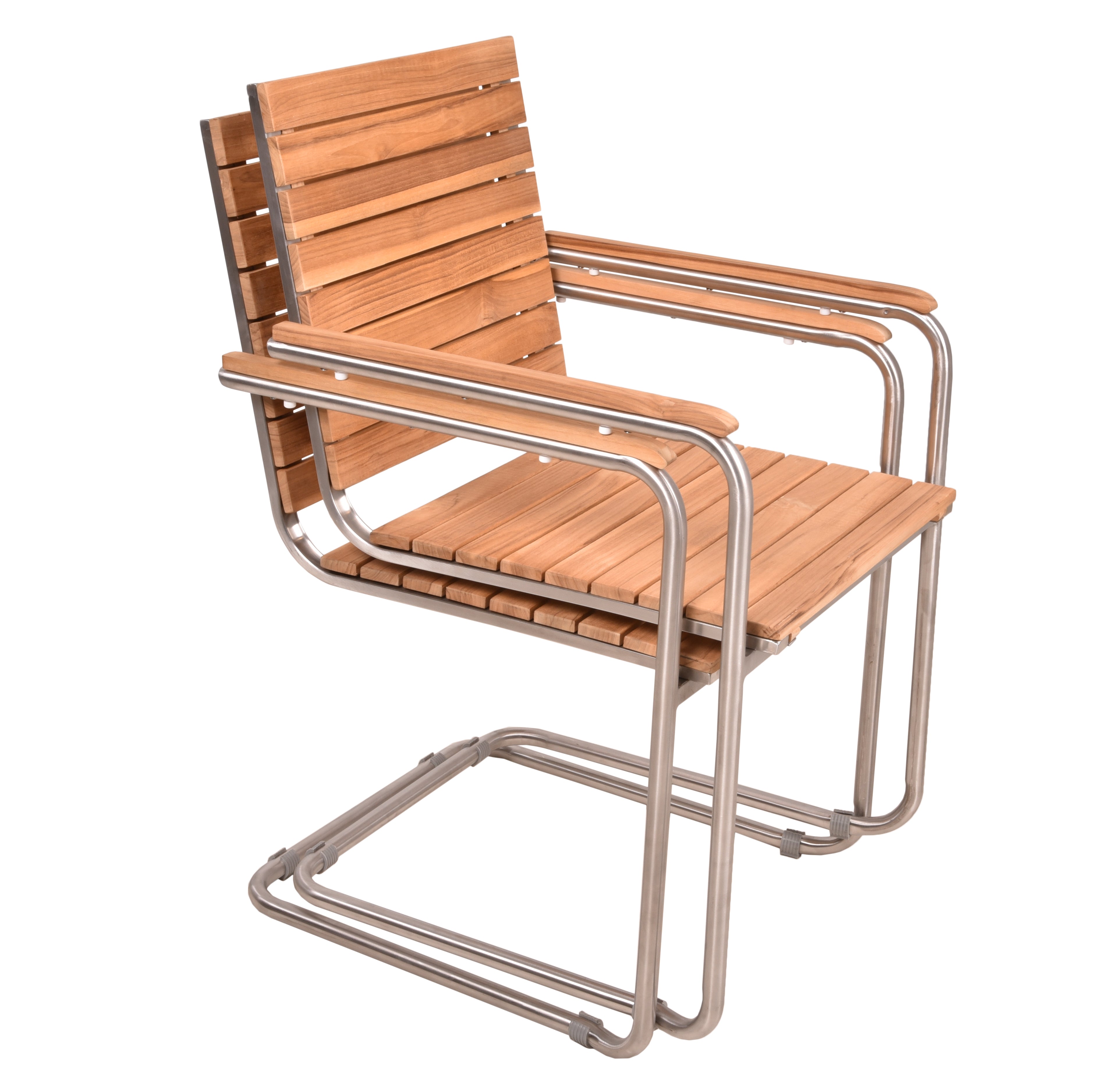 2er Set Freischwinger DENVER Gartenstuhl Schwingstuhl Edelstahl Teak stapelbar Garden Pleasure