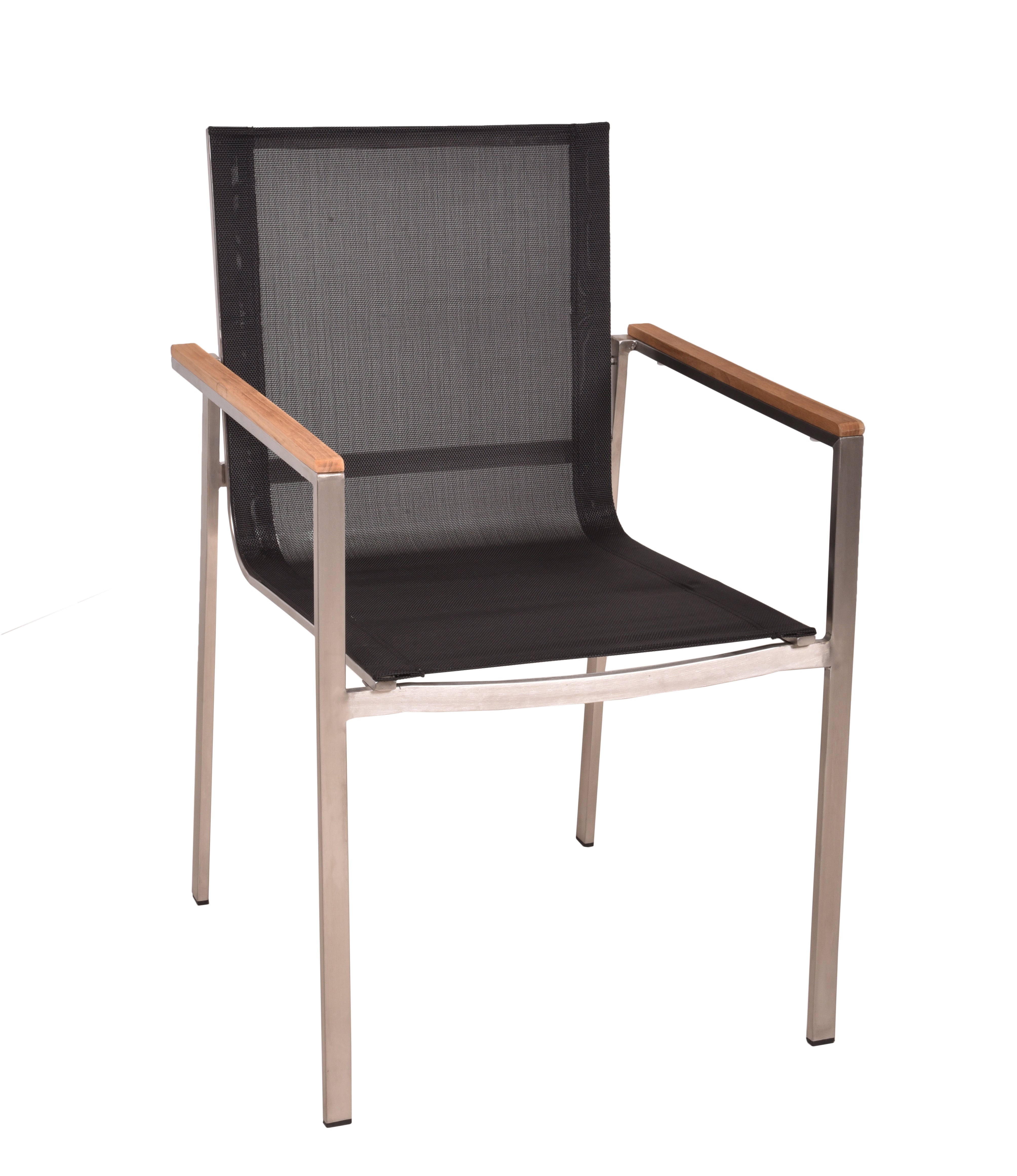 2er Set Stapelstuhl DENVER Gartenstuhl Textilene Edelstahl Teak Armlehnen Garden Pleasure