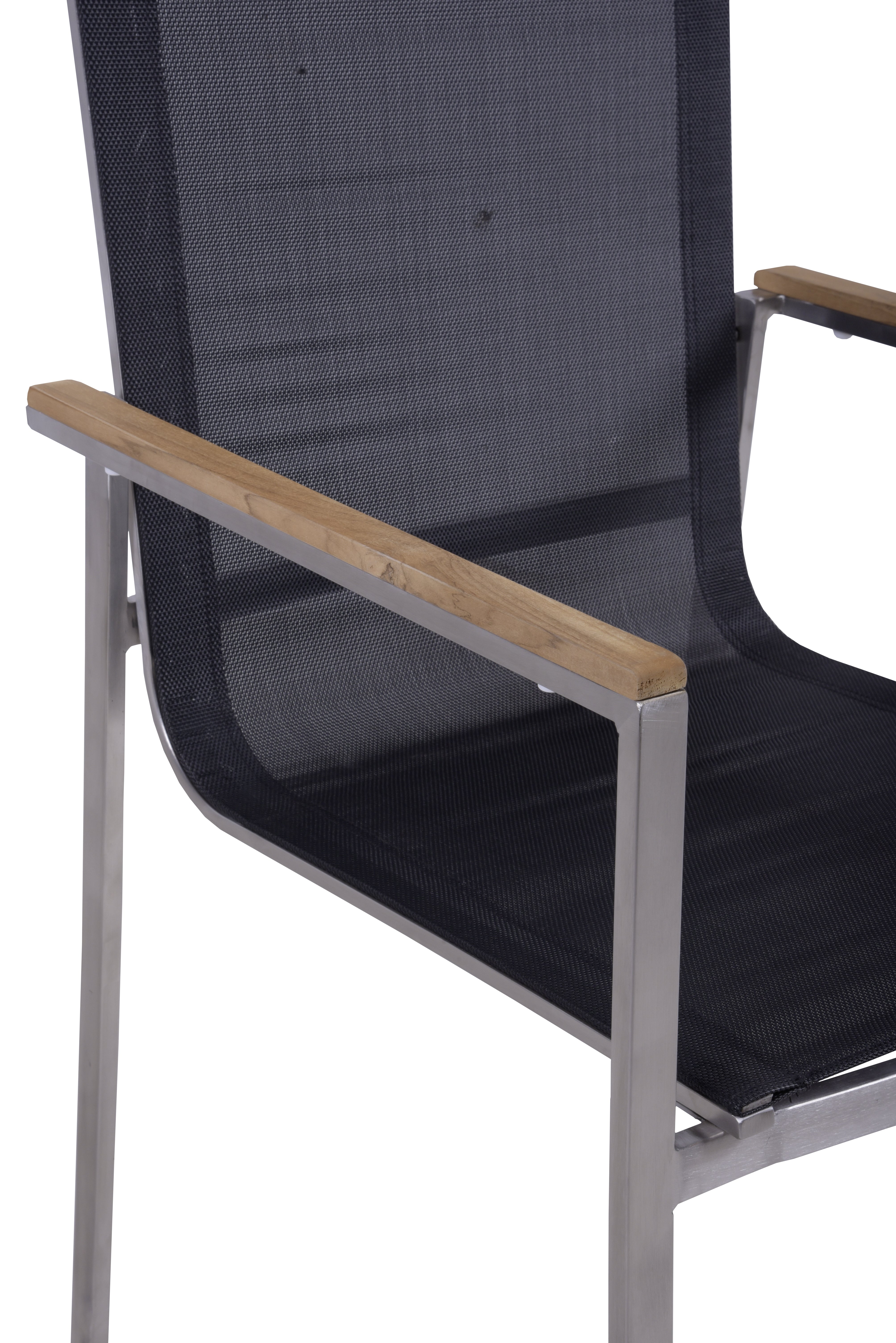 2er Set Stapelstuhl DENVER Gartenstuhl Textilene Edelstahl Teak Armlehnen Garden Pleasure