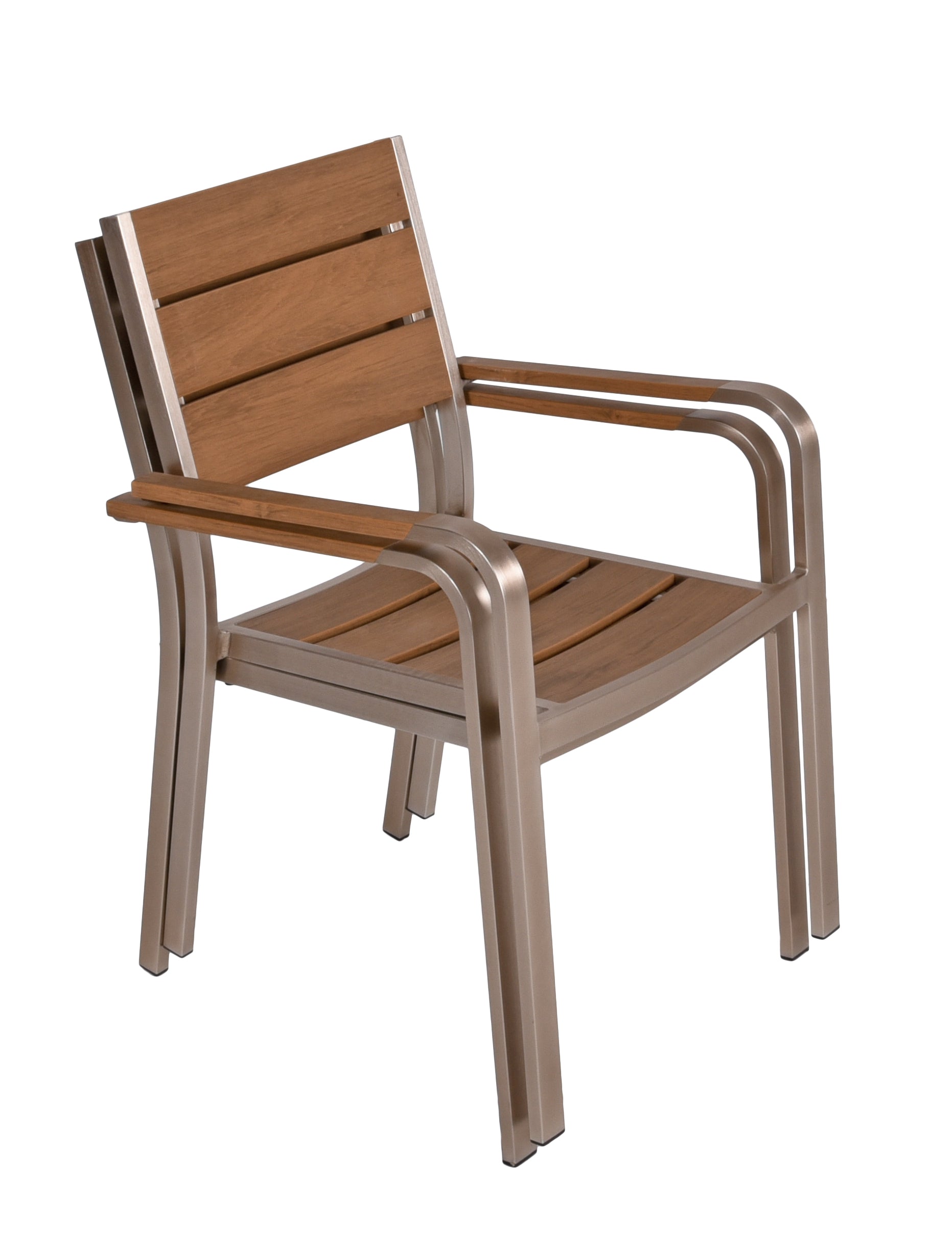 2er Set Stapelstuhl FLORENCE Gartenstuhl Aluminium Nonwood Teak-Optik stapelbar Garden Pleasure