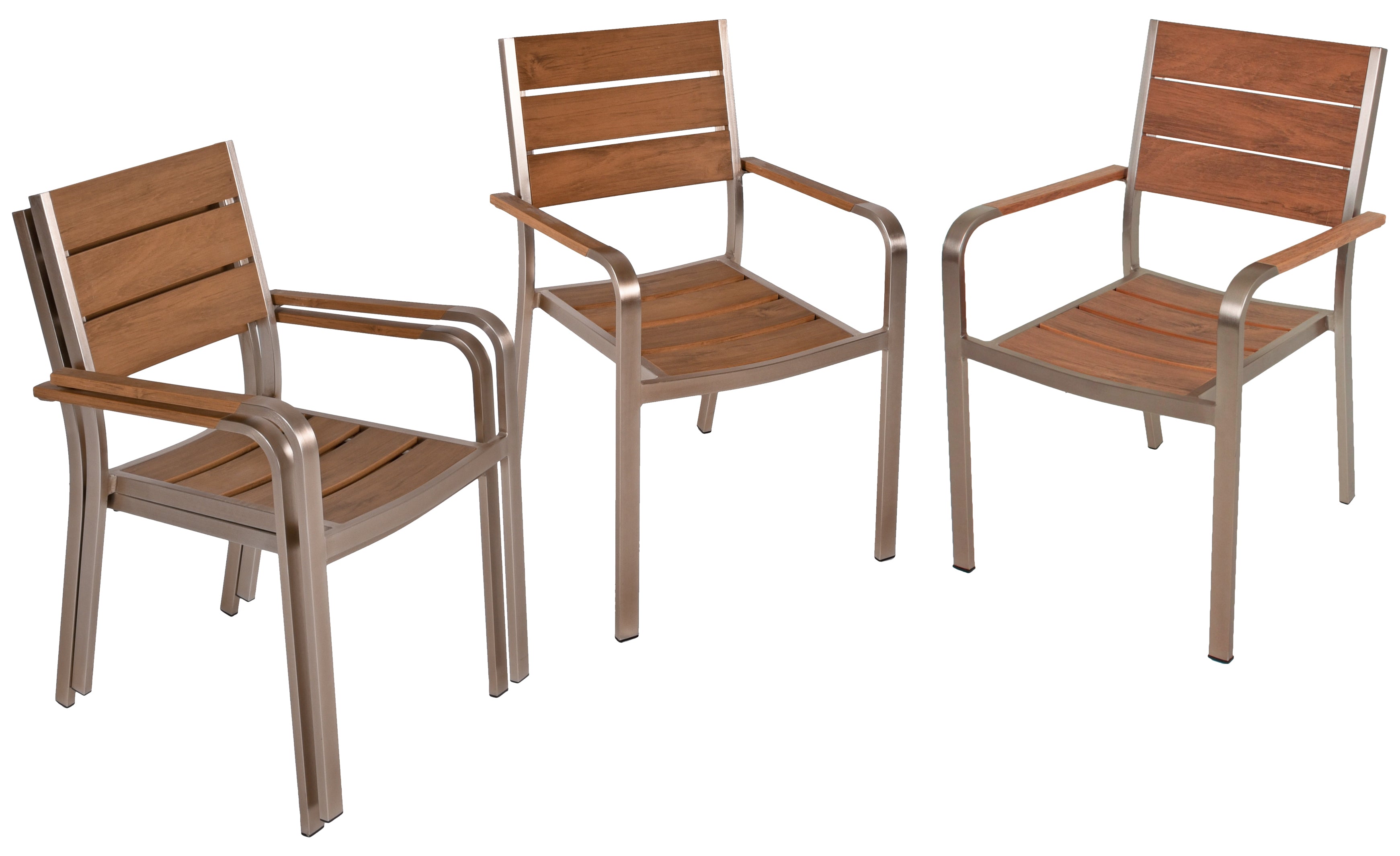 4er Set Stapelstuhl FLORENCE Gartenstuhl Aluminium Nonwood Teak-Optik stapelbar Garden Pleasure