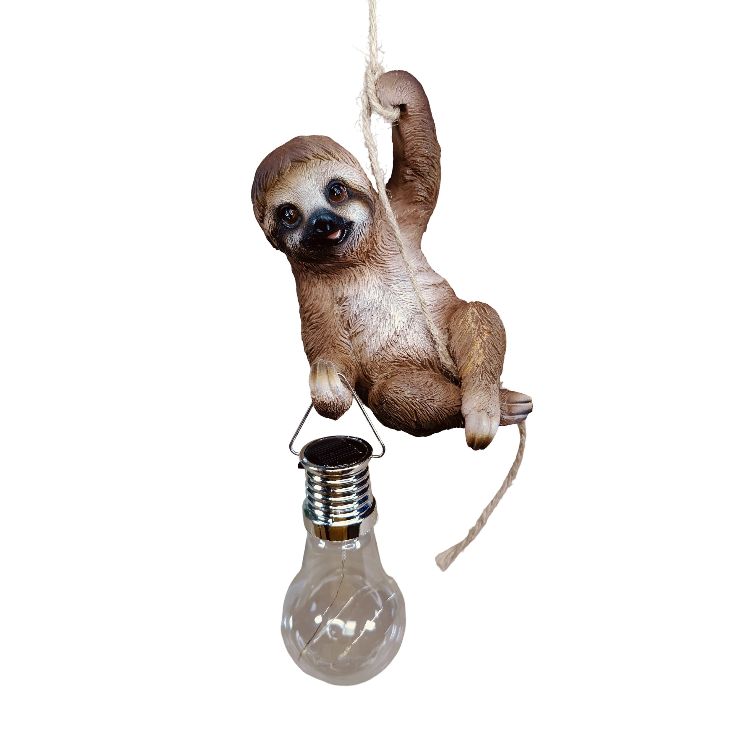 Faultier Figur mit Solarlampe - Faultier Deko als Gartenfigur zum Aufhängen