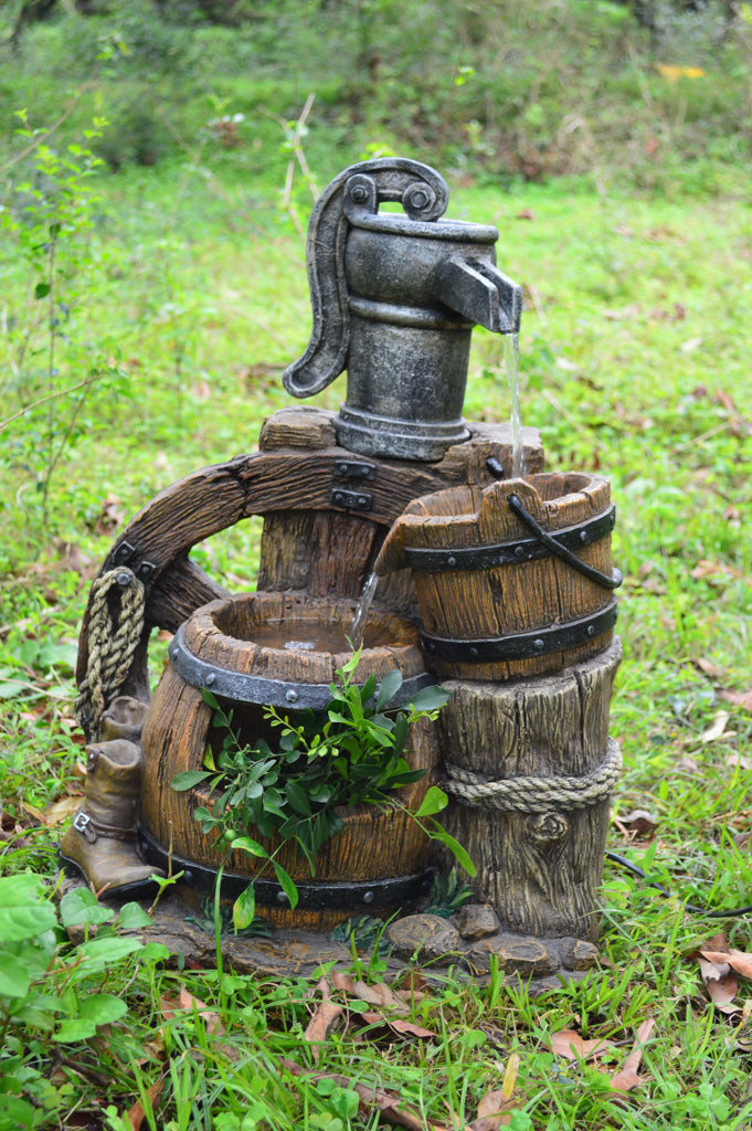 Gartenbrunnen NEREUS Zierbrunnen Brunnen Wasserspiel Holz-Optik Stein-Optik Garden Pleasure
