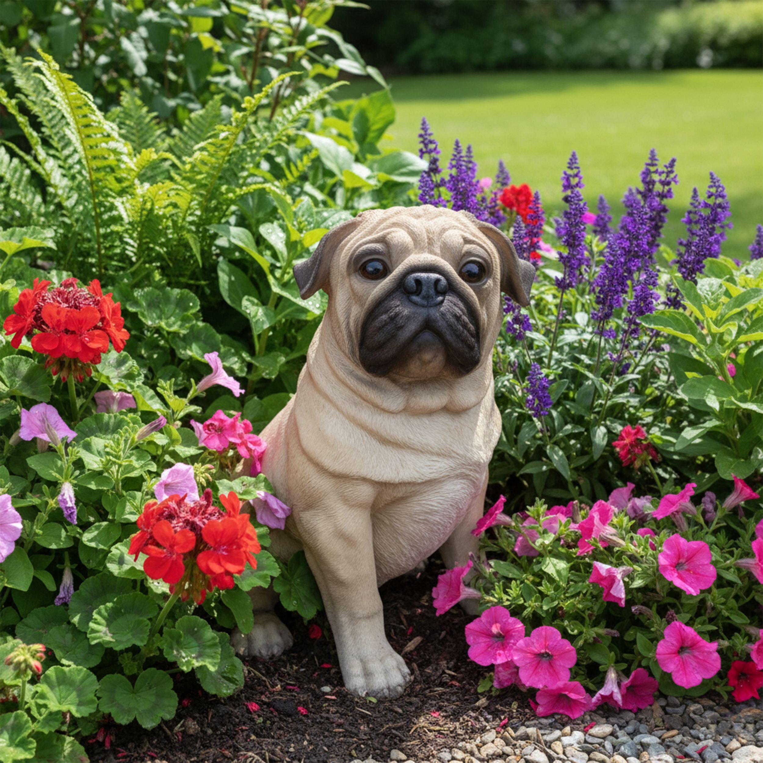 Mops Figur Hundefigur – Mops Deko Gartenfigur Hund Deko Hunde wie echt stehend oder sitzend