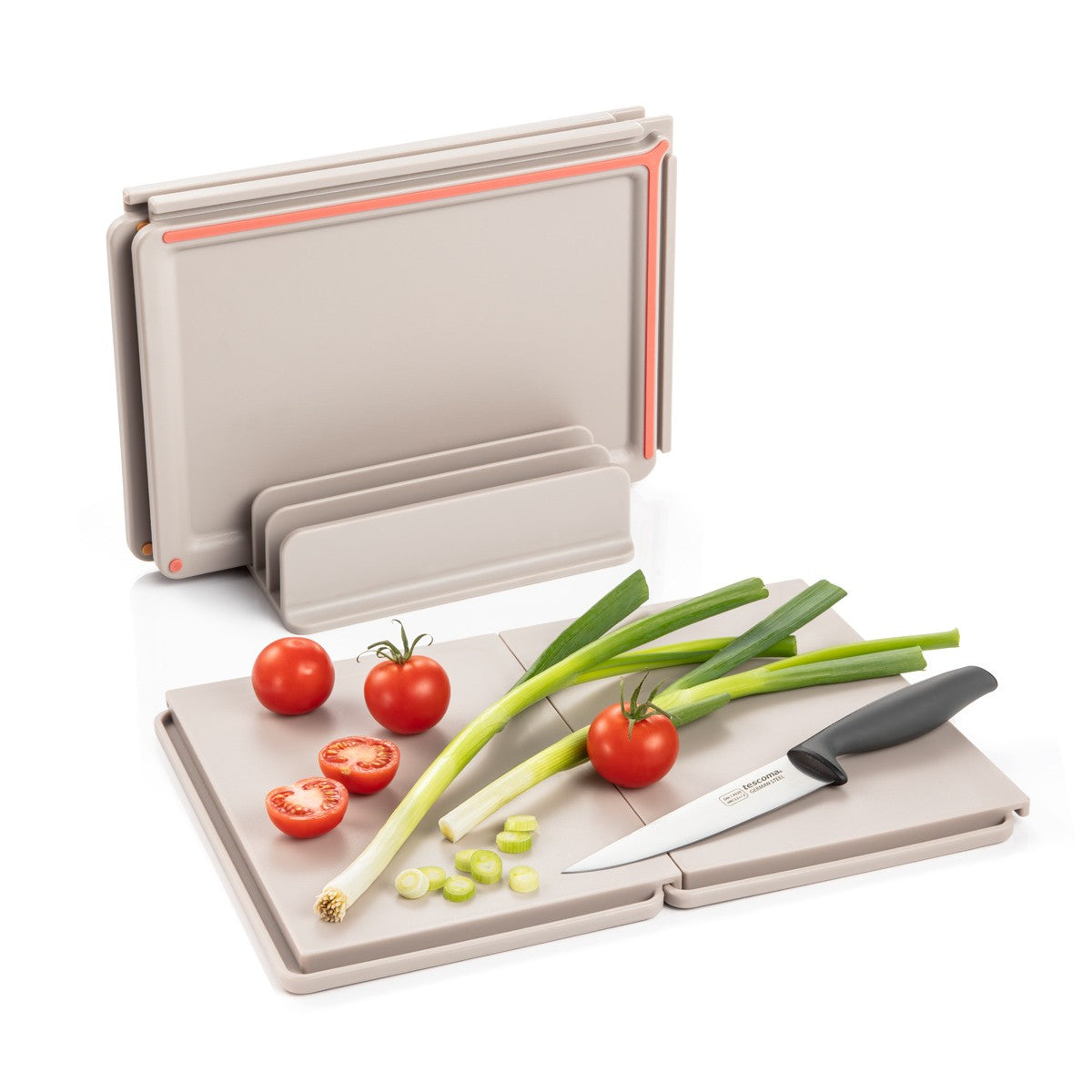 Tescoma Schneidebretter mit Ständer COMPACT 4 St. – kombinierbares Schneidbrett-Set