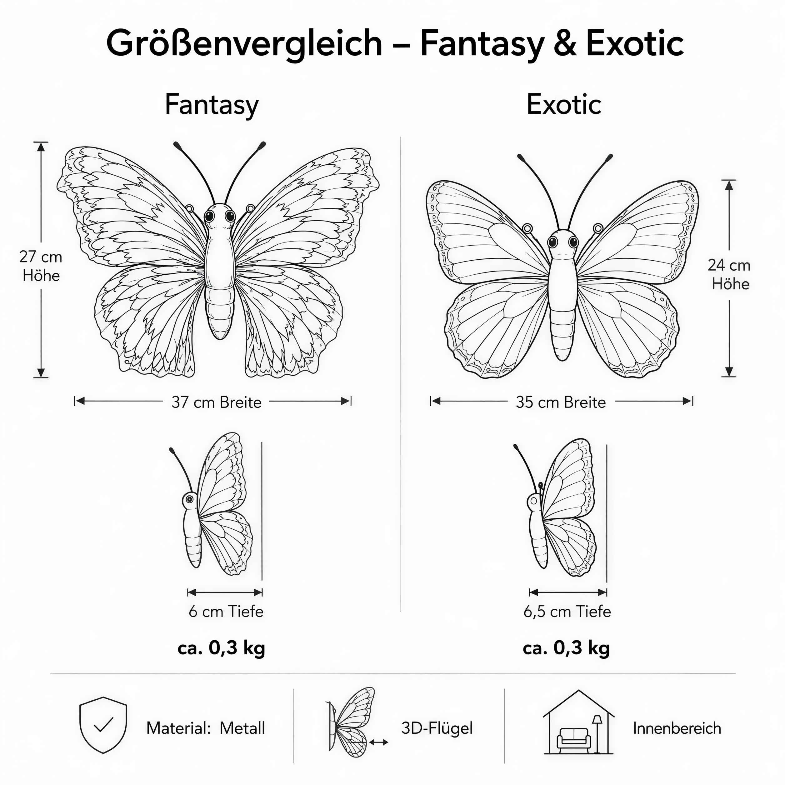 Wandbild Metall Schmetterling 3D Metallbild Wand bunt Fantasy oder Exotic