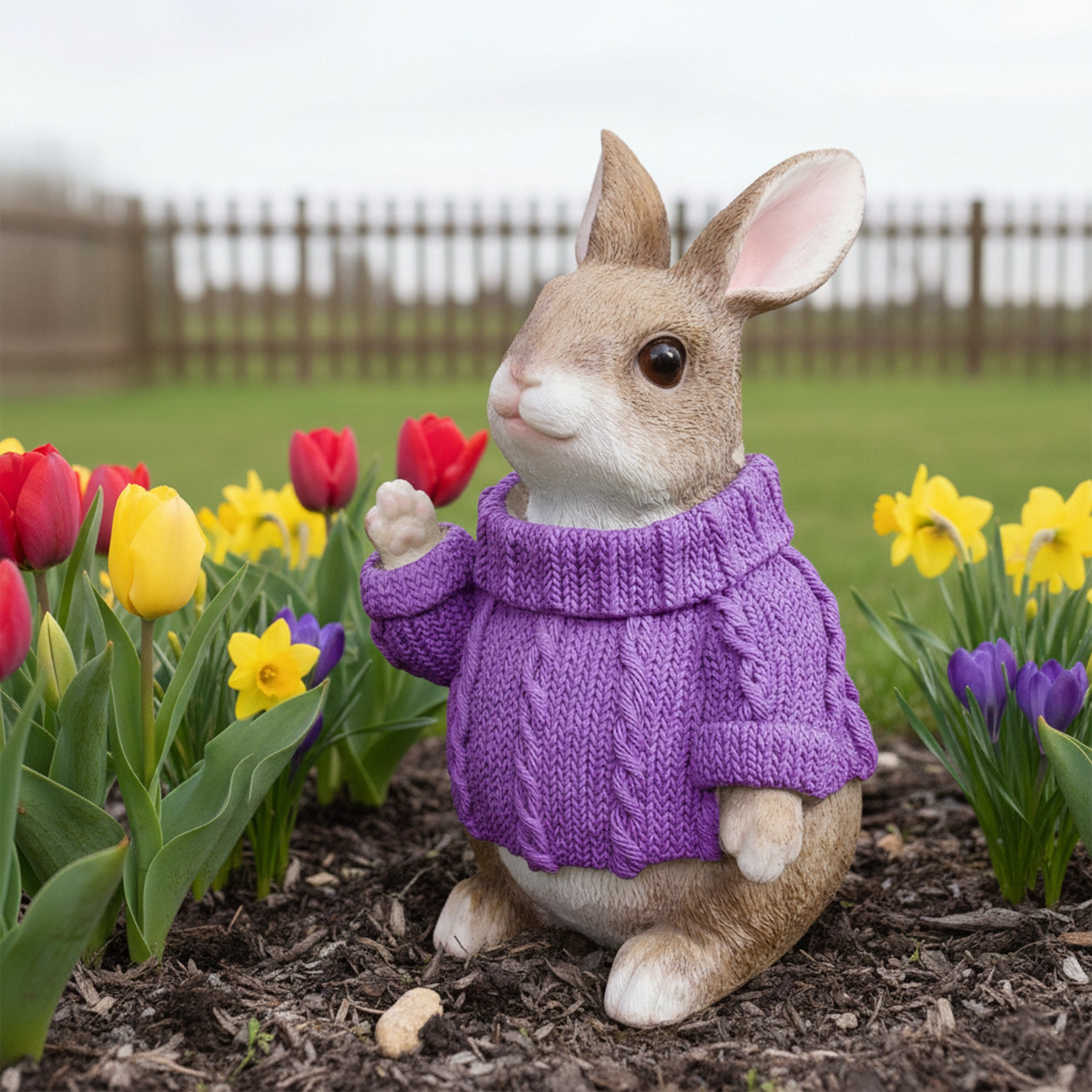 Deko Hase im Pullover als Deko Osterhase - Hasenfigur sitzend für Osterdeko oder Gartenfigur Hase in verschiedenen Farben