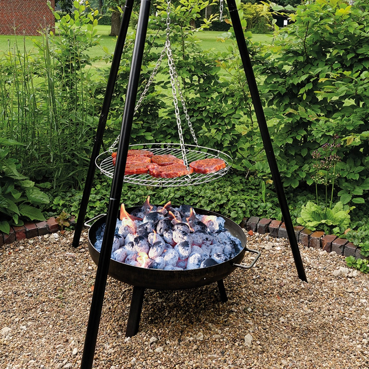Feuerschale Grill Set 6 in 1 mit Schwenkgrill Feuerzangenbowle Grillrost & Emailletopf