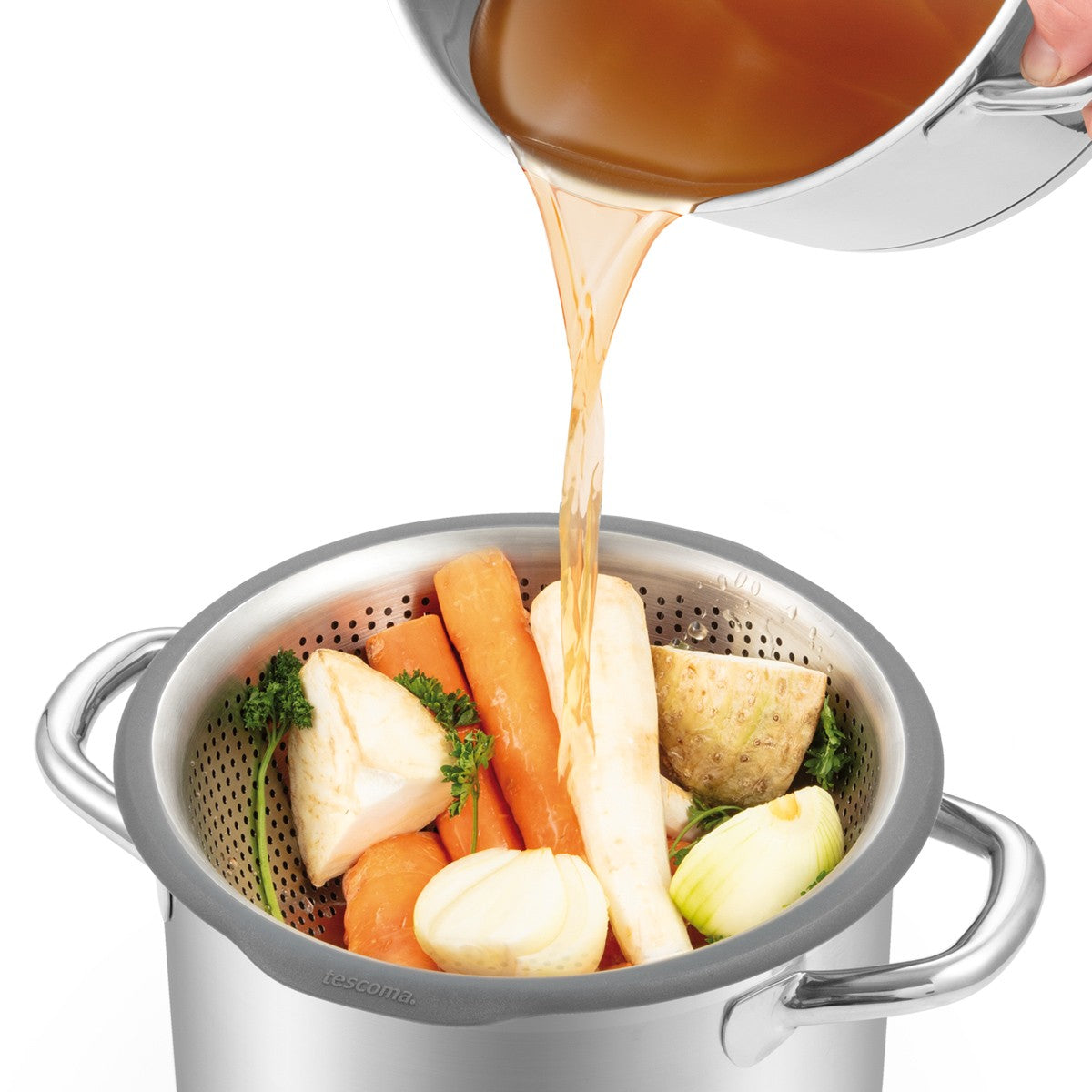 Tescoma Seiher mit breitem Rand GrandCHEF 26 cm – großer Edelstahl-Seiher